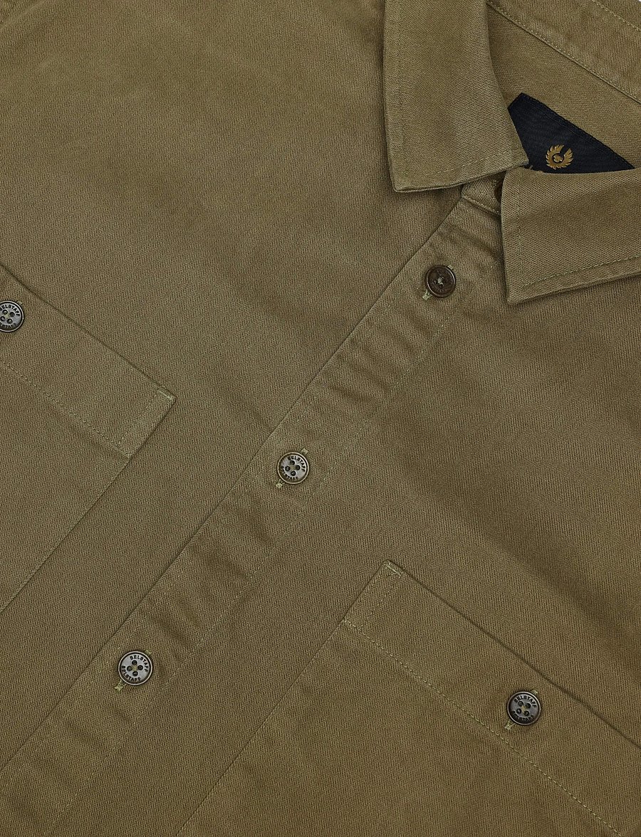 Belstaff - OUTPOST SHIRT COTTON HERRINGBONE Pale Stone - vabaajasärgid - khaki green - 5