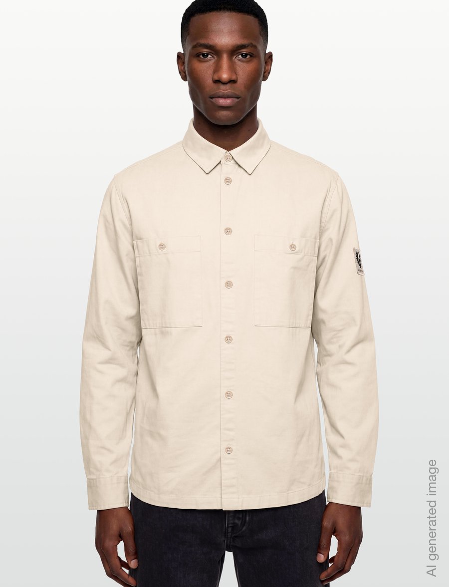 Belstaff - OUTPOST SHIRT COTTON HERRINGBONE Pale Stone - casual hemden - pale stone - 3