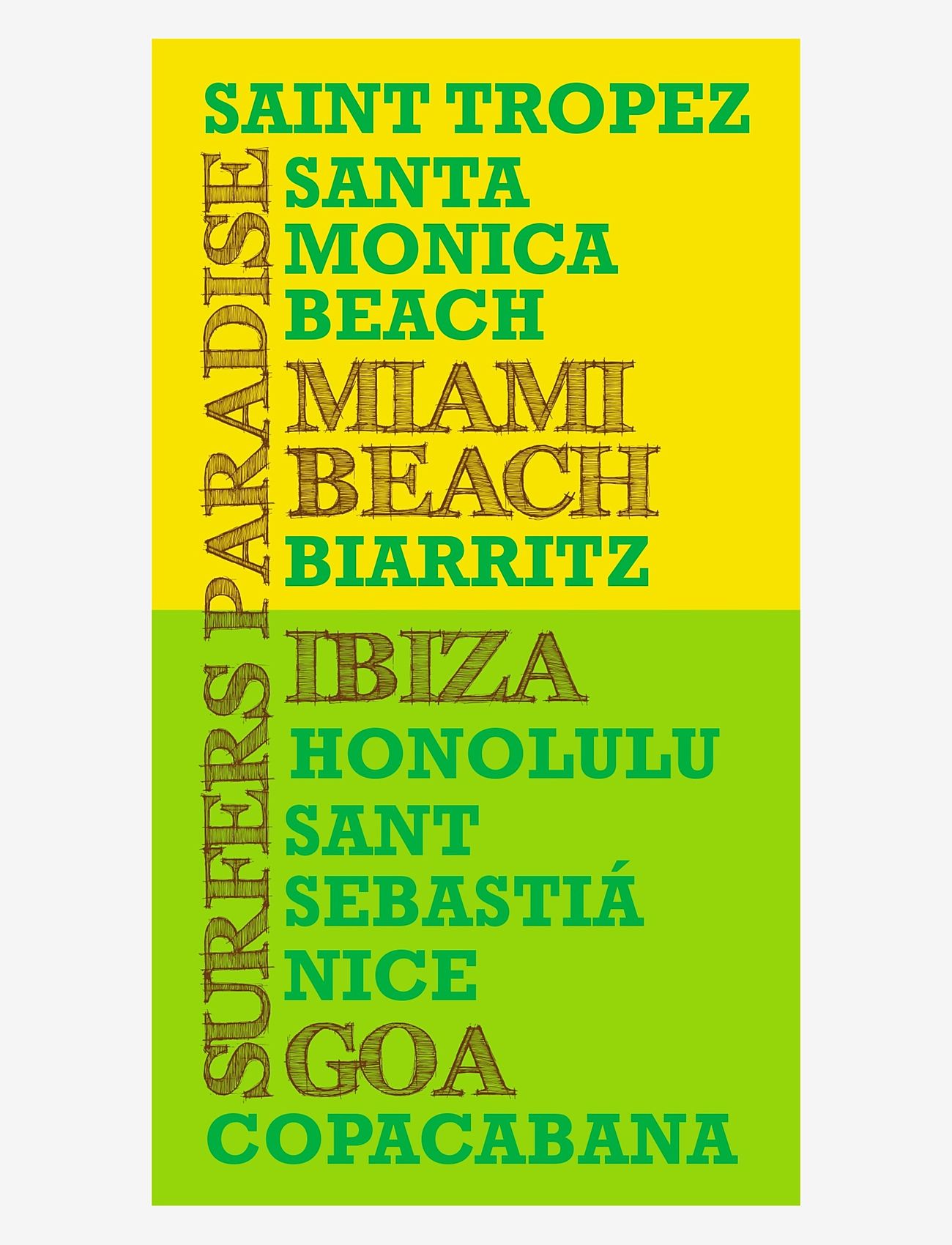 Bercato - Towel printed Surfers Paradise - badehåndklæder - green, yellow - 1