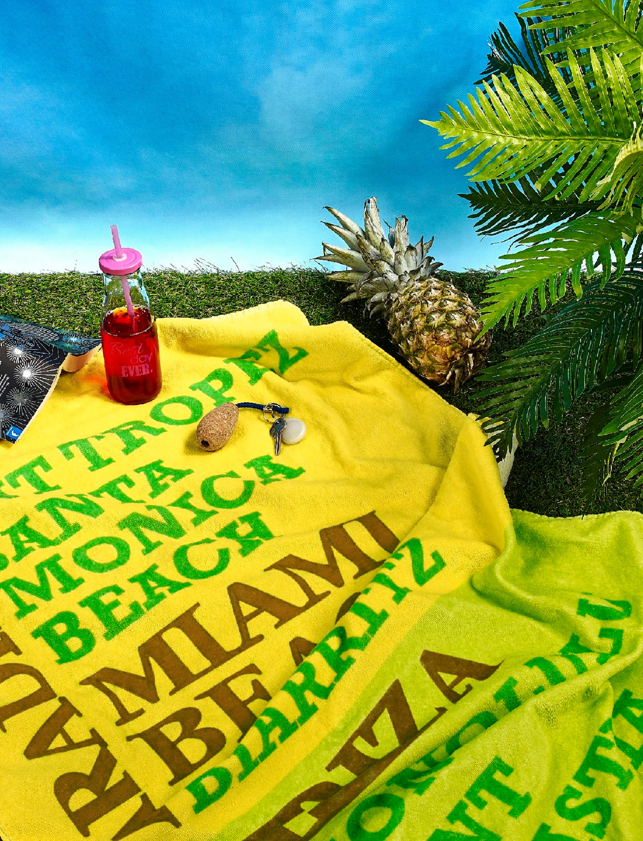 Bercato - Towel printed Surfers Paradise - de laveste prisene - green, yellow - 1