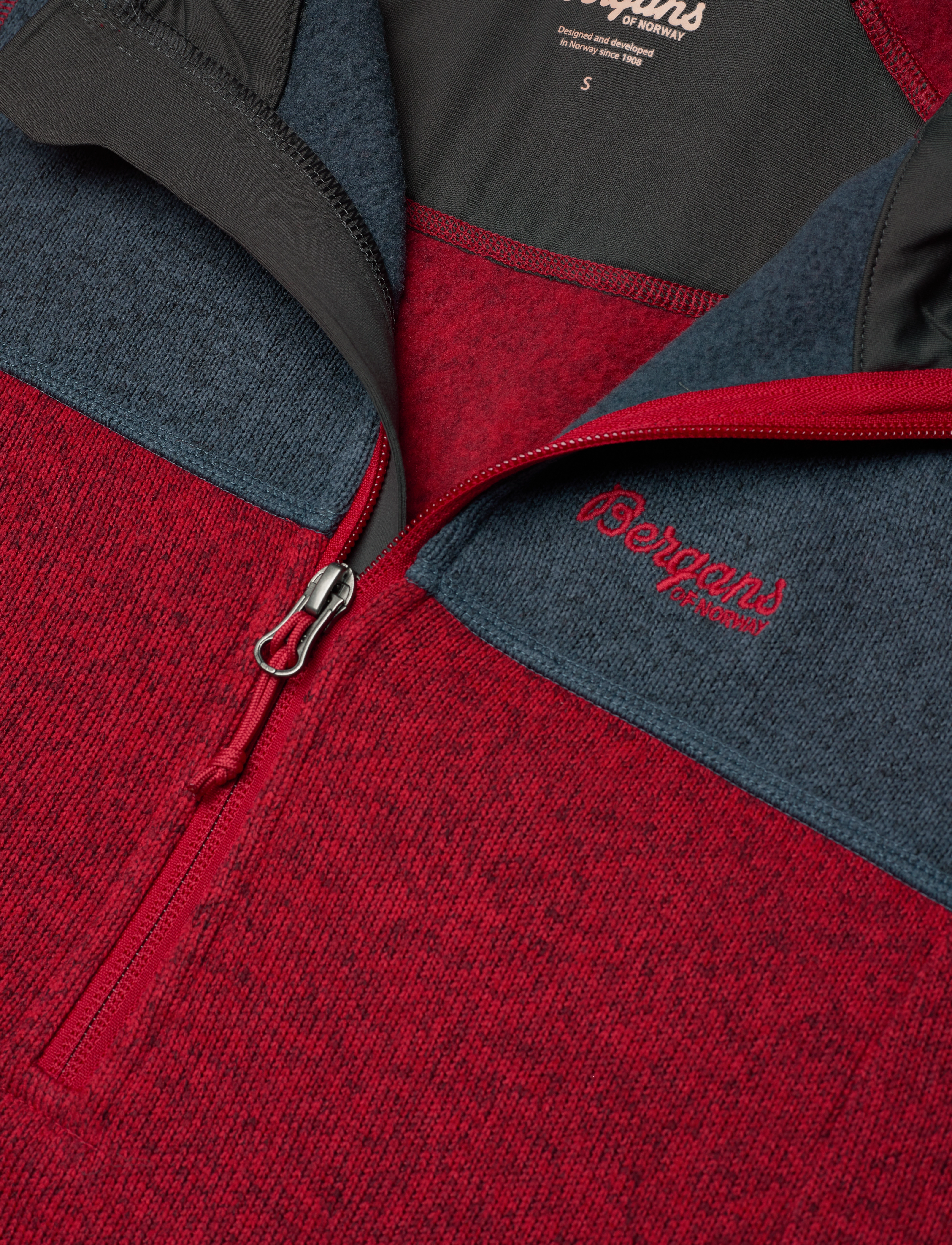 Bergans - Kamphaug Knitted W Half Zip Orion Blue XS - red/orion blue - 2