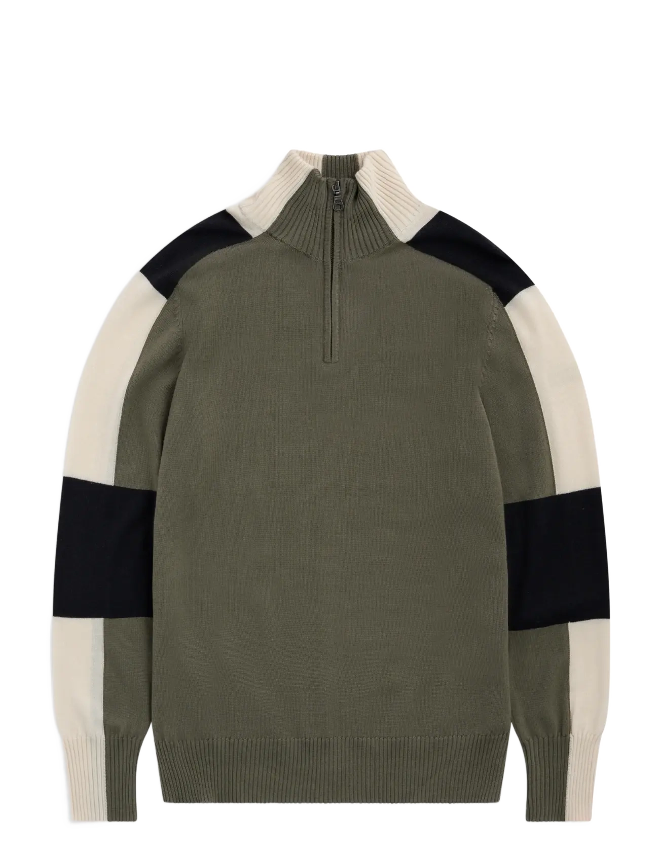 Bergans Lyderhorn Wool Half Zip Men - Kleidung - GREEN MUD/DARK SHADOW GREY/CREME / khaki/green
