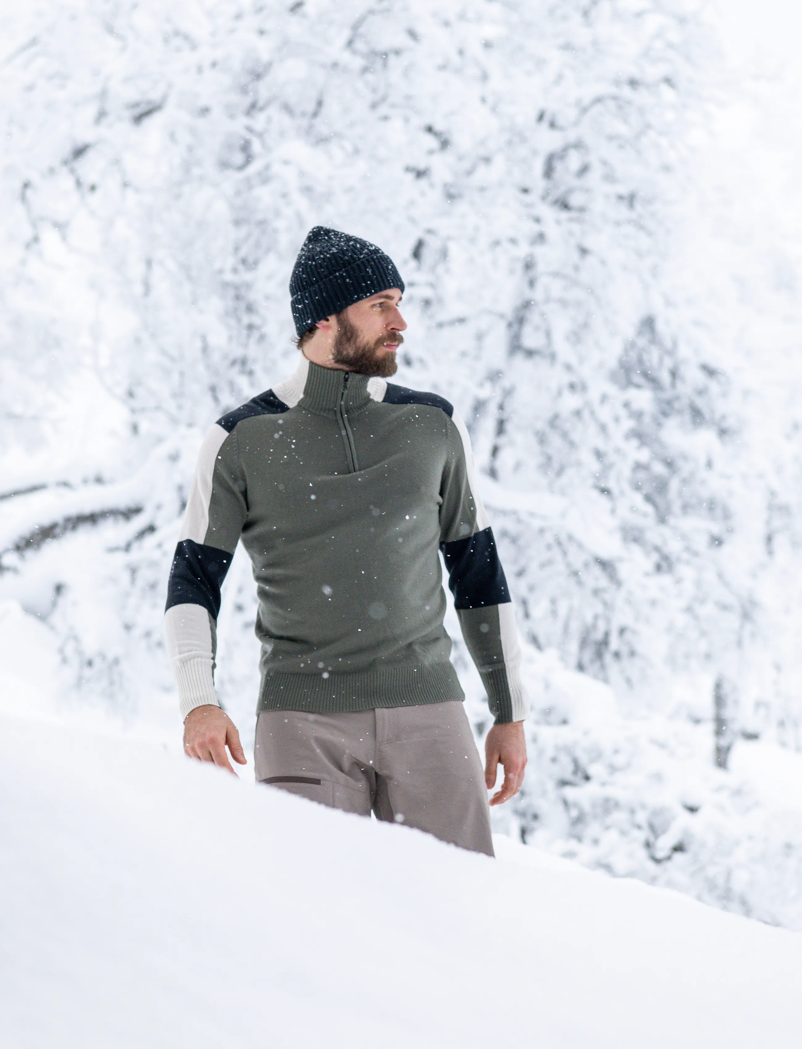 Bergans - Lyderhorn Wool Half Zip Men - green mud/dark shadow grey/creme - 3
