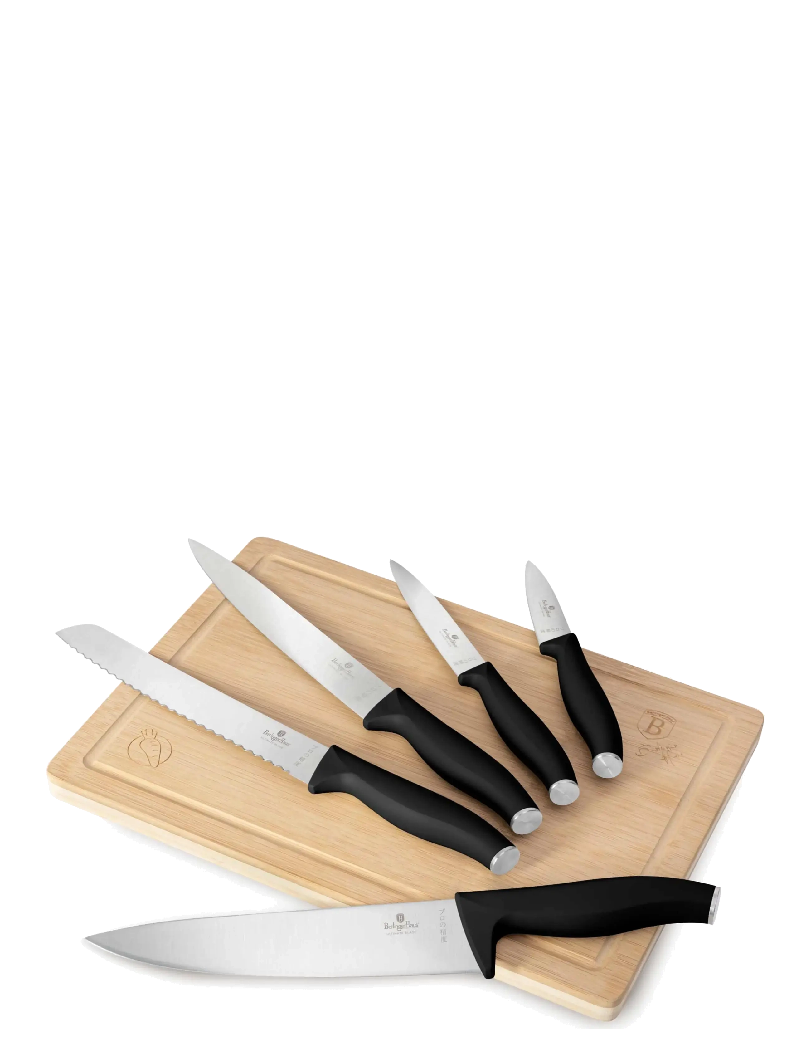 Berlingerhaus 6 pcs knife set with bamboo cutting board, matt black - Lõikelauad - BLACK/SILVER / black