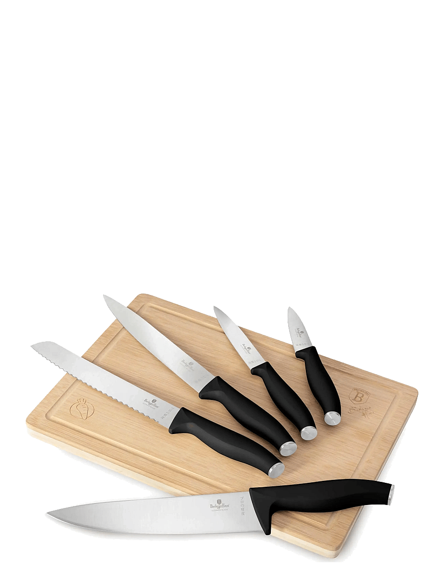 Berlingerhaus - 6 pcs knife set with bamboo cutting board, matt black - messersets - black/silver - 0