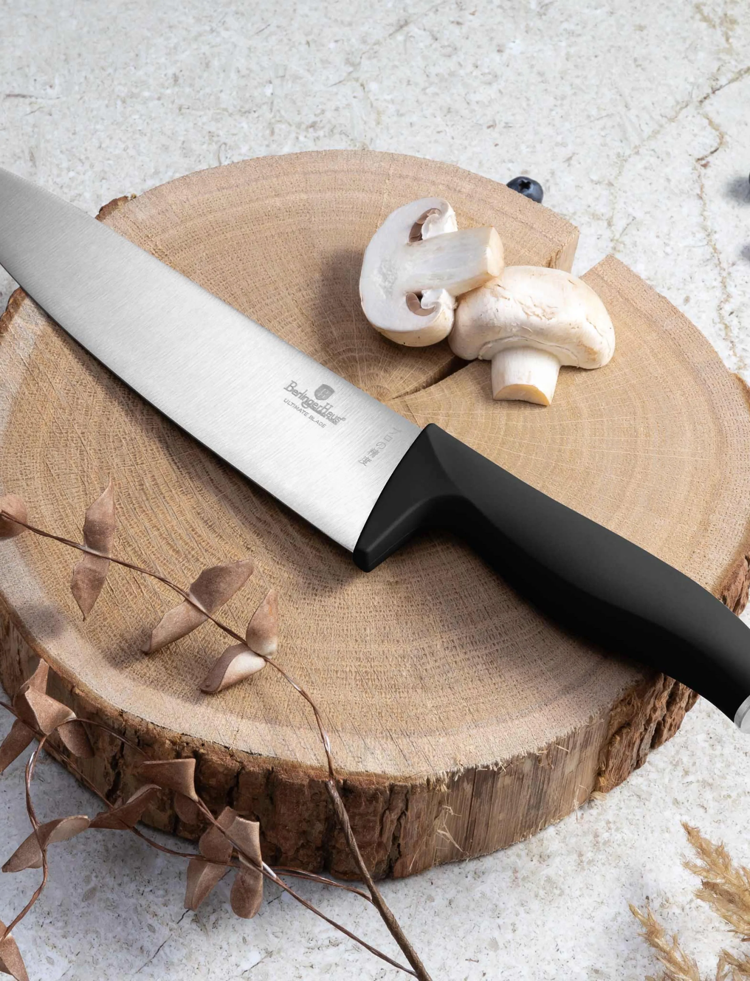 Berlingerhaus 6 Pcs Knife Set With Bamboo Cutting Board, Matt Black, 20 cm|20 cm|12.5 cm|9 cm, Kitchen Tools, Schwarz - Boards, Homeware
