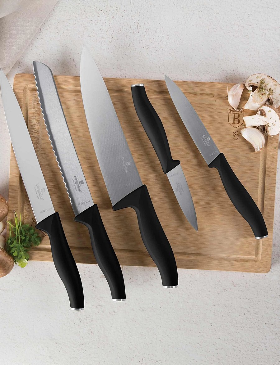 Berlingerhaus - 6 pcs knife set with bamboo cutting board, matt black - messersets - black/silver - 3