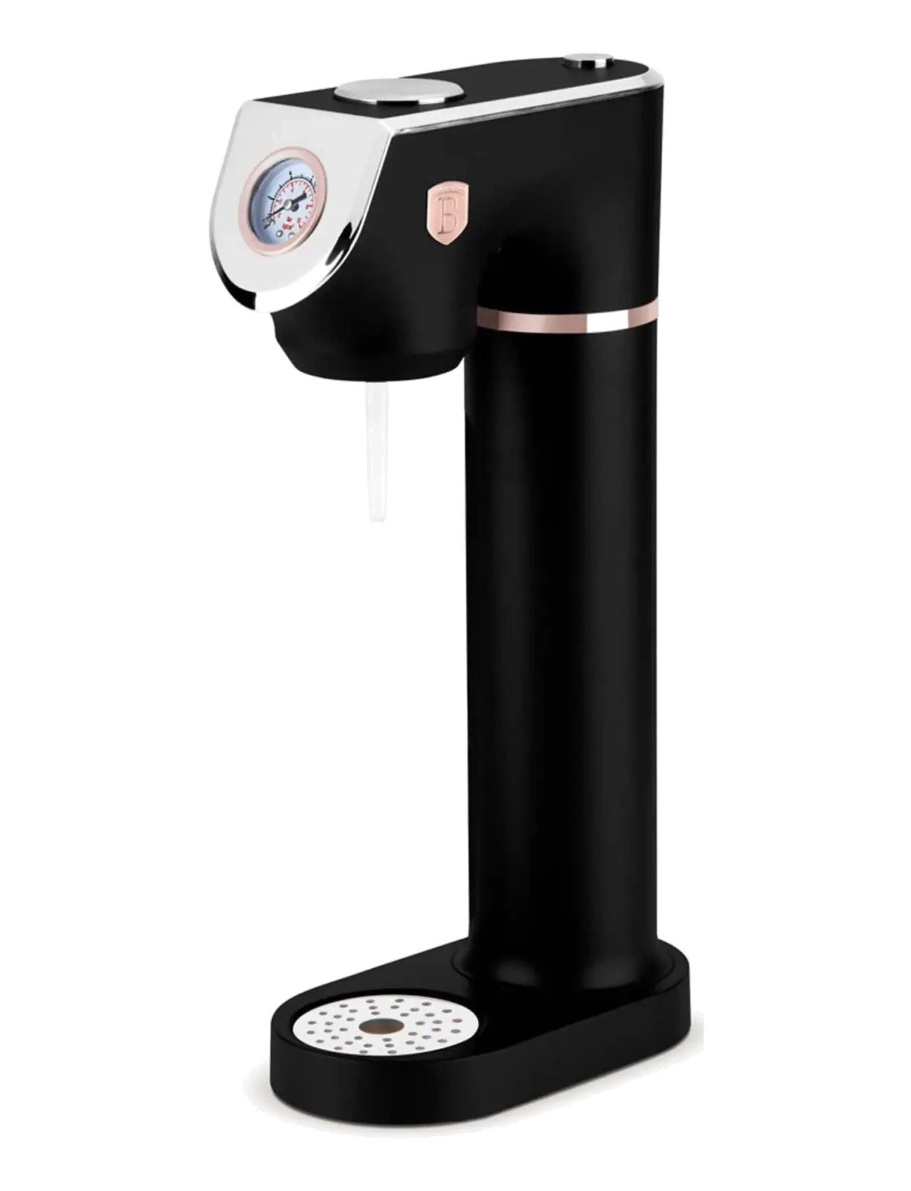 Berlingerhaus Soda Maker With 2 Bottles And Barometer, Universal Co2 Cylinders Size, Black- Rose Gold, Soda Machines, Sort, Str: 43.5X22X12CM