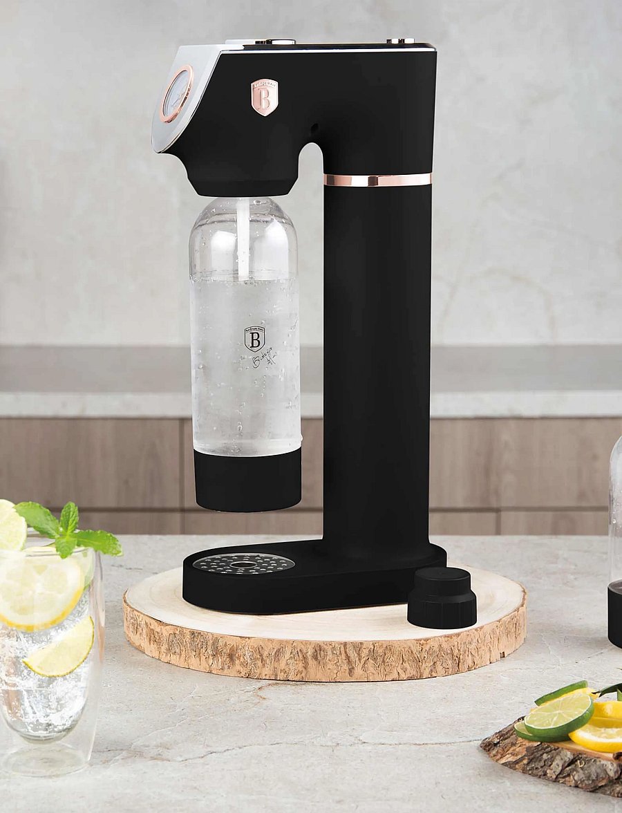 Berlingerhaus - Soda maker with 2 bottles and barometer, universal CO2 cylinders size, black- rose gold - mulliveemasinad - black rose collection - 3