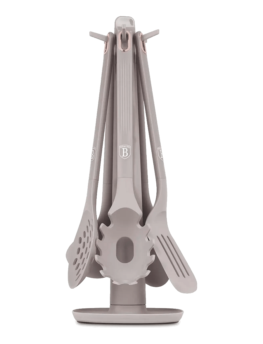 Berlingerhaus - 6 pcs kitchen tool set with stand, silicone, matt taupe - fischschneider & spatel - taupe collection - 0
