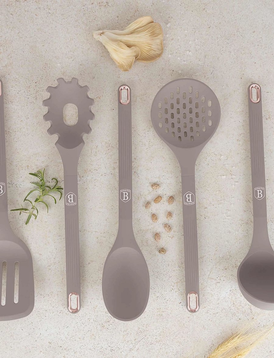 Berlingerhaus - 6 pcs kitchen tool set with stand, silicone, matt taupe - fischschneider & spatel - taupe collection - 3