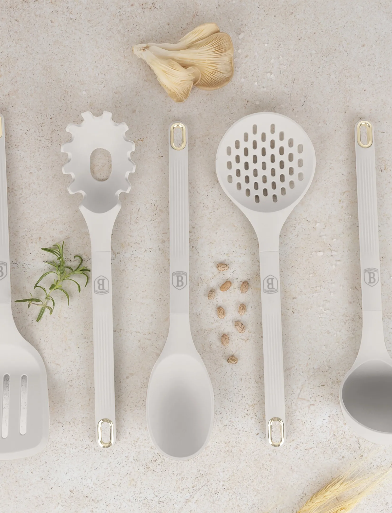 Berlingerhaus - 6 pcs kitchen tool set with stand, silicone, matt cream - lusikad, kulbid ja pannilusikad - matt cream - 2