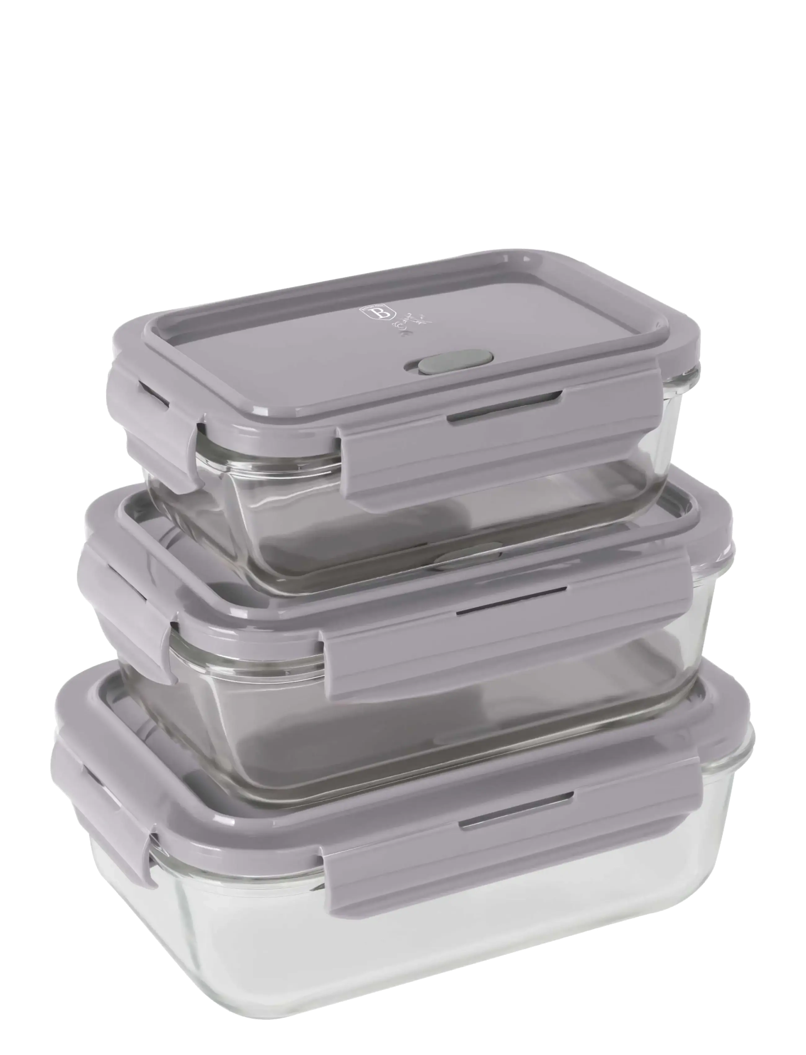 Berlingerhaus 3 pcs glass food container set, taupe - Vorratsgläser - GLASS / grey