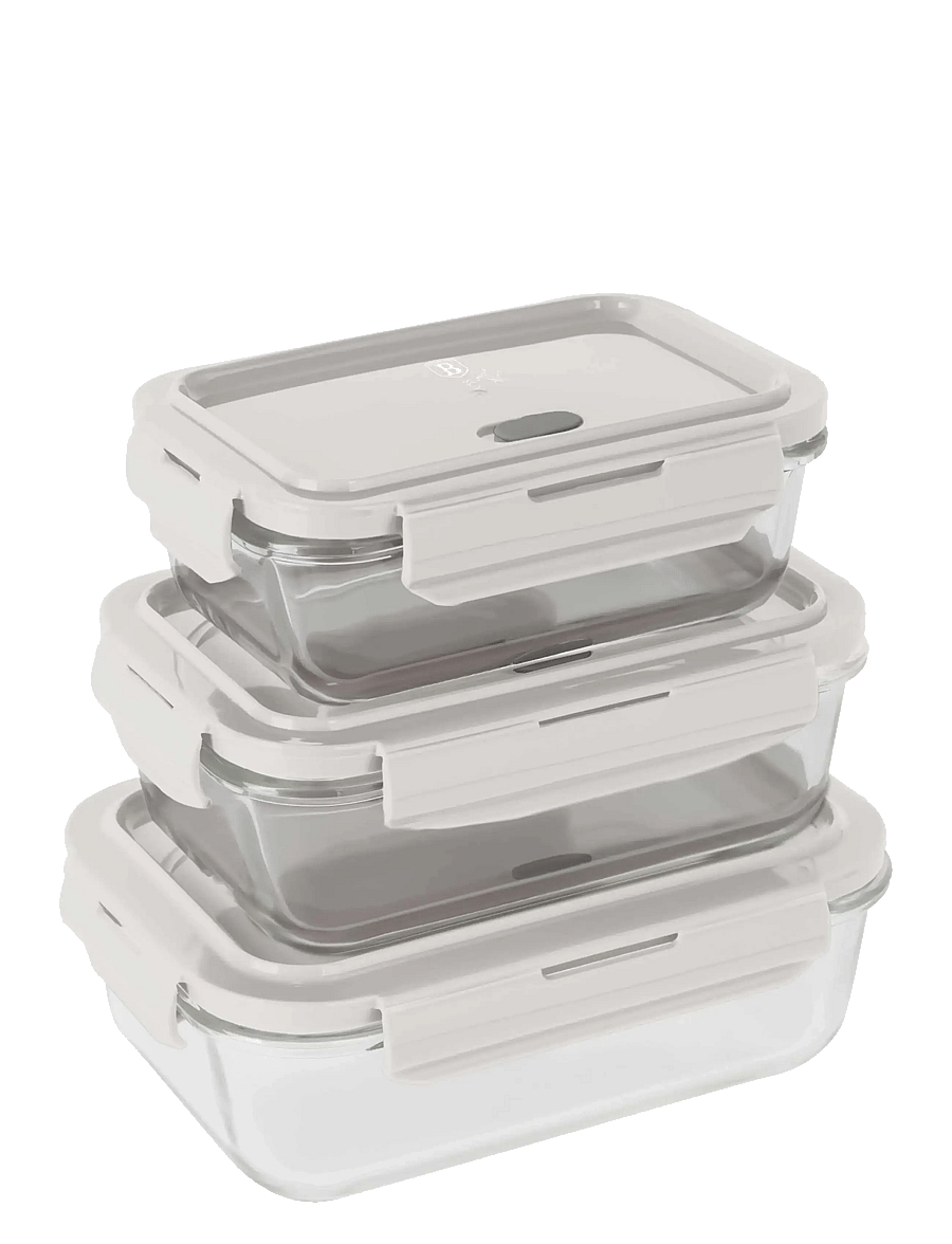 Berlingerhaus - 3 pcs glass food container set, cream - säilituspurgid - glass - 1