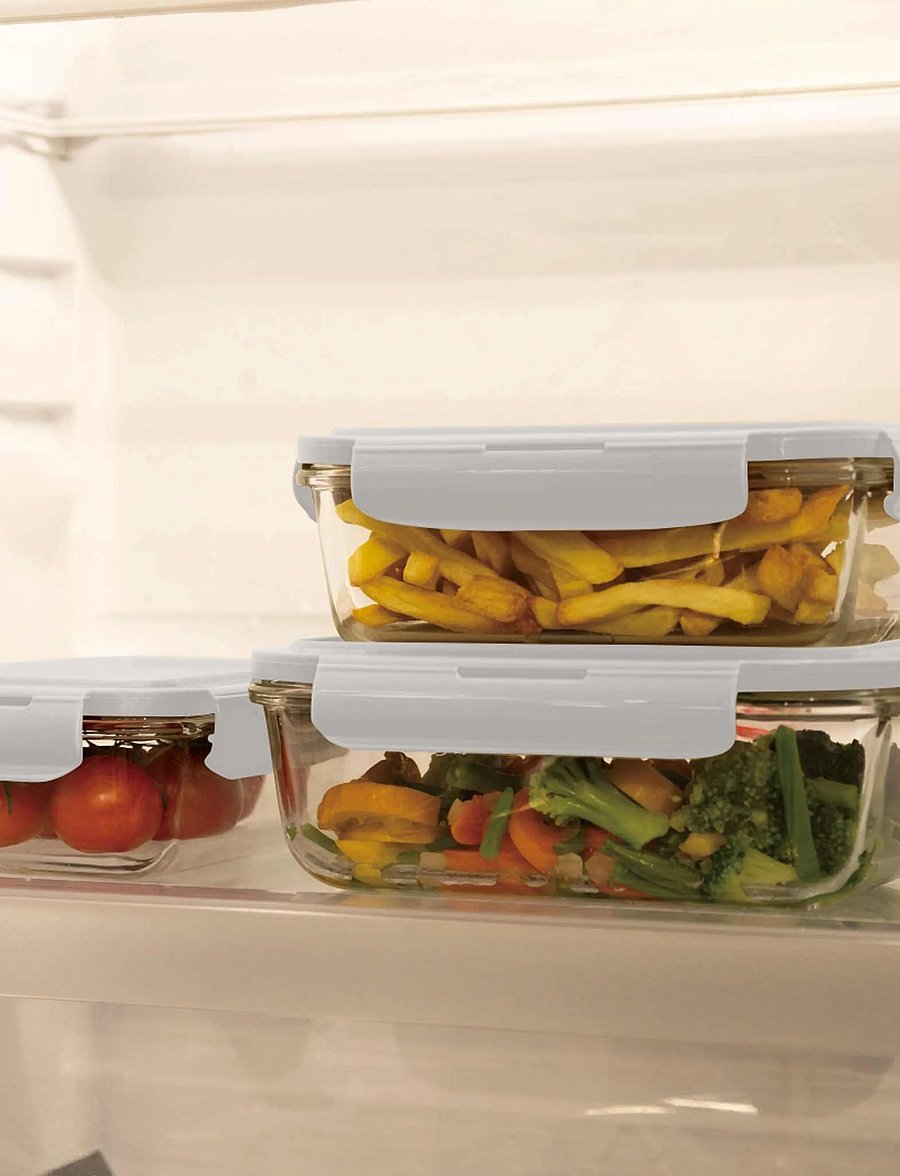 Berlingerhaus - 3 pcs glass food container set, cream - säilituspurgid - glass - 3