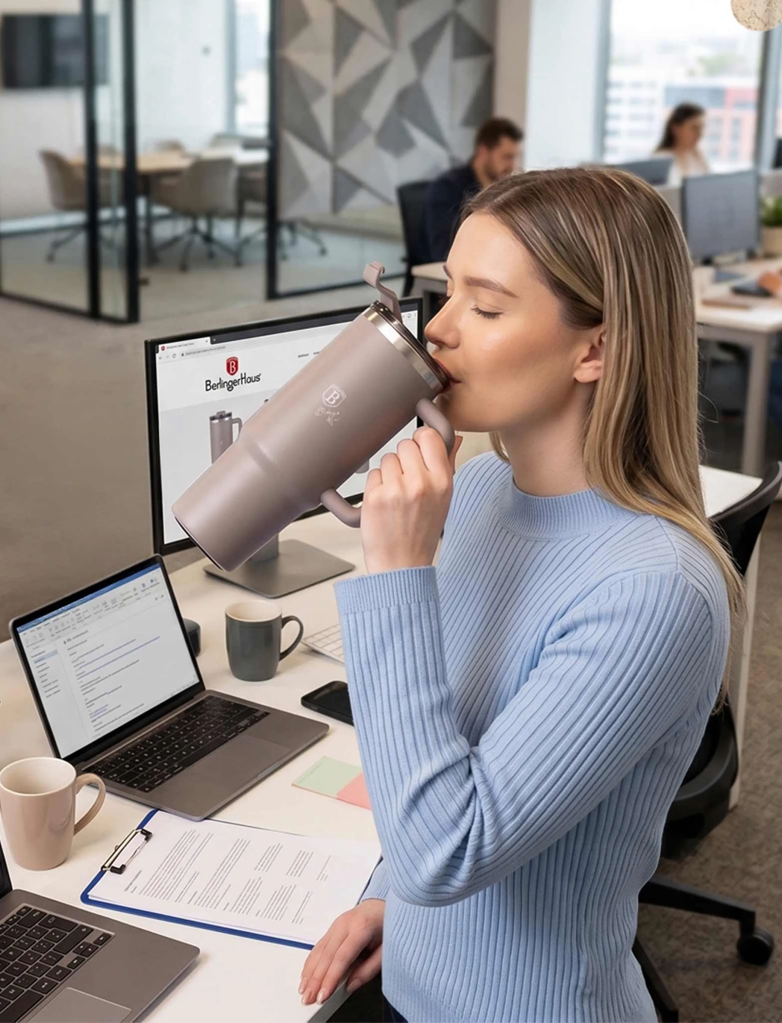 Berlingerhaus - Thermo mug, 1L, matt taupe - termokopper - matt taupe - 4