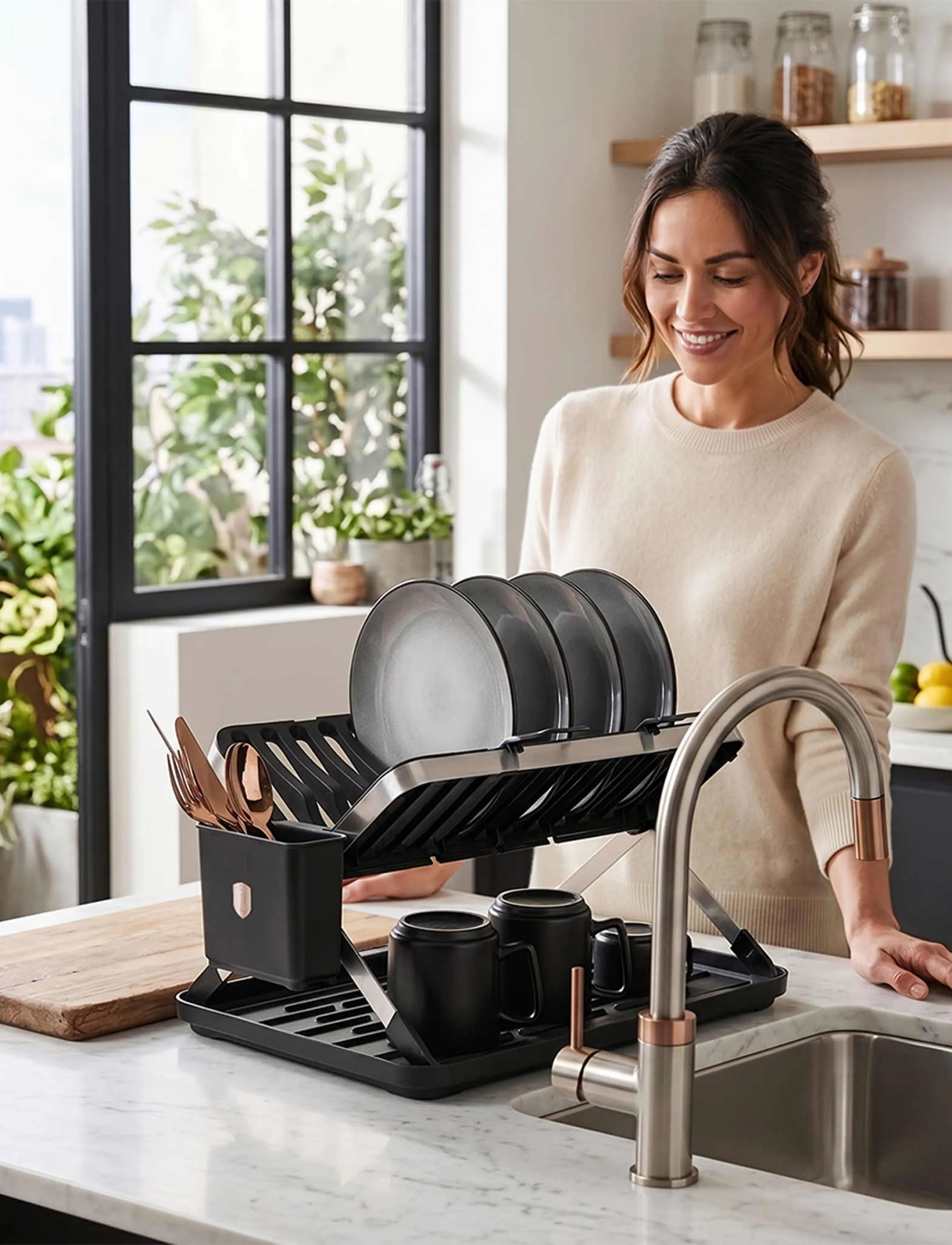 Berlingerhaus Dish Rack, Black- Rose Gold, 48X35.4X27.2 cm, Black, Opvask > Opvaskestativ, Unisex