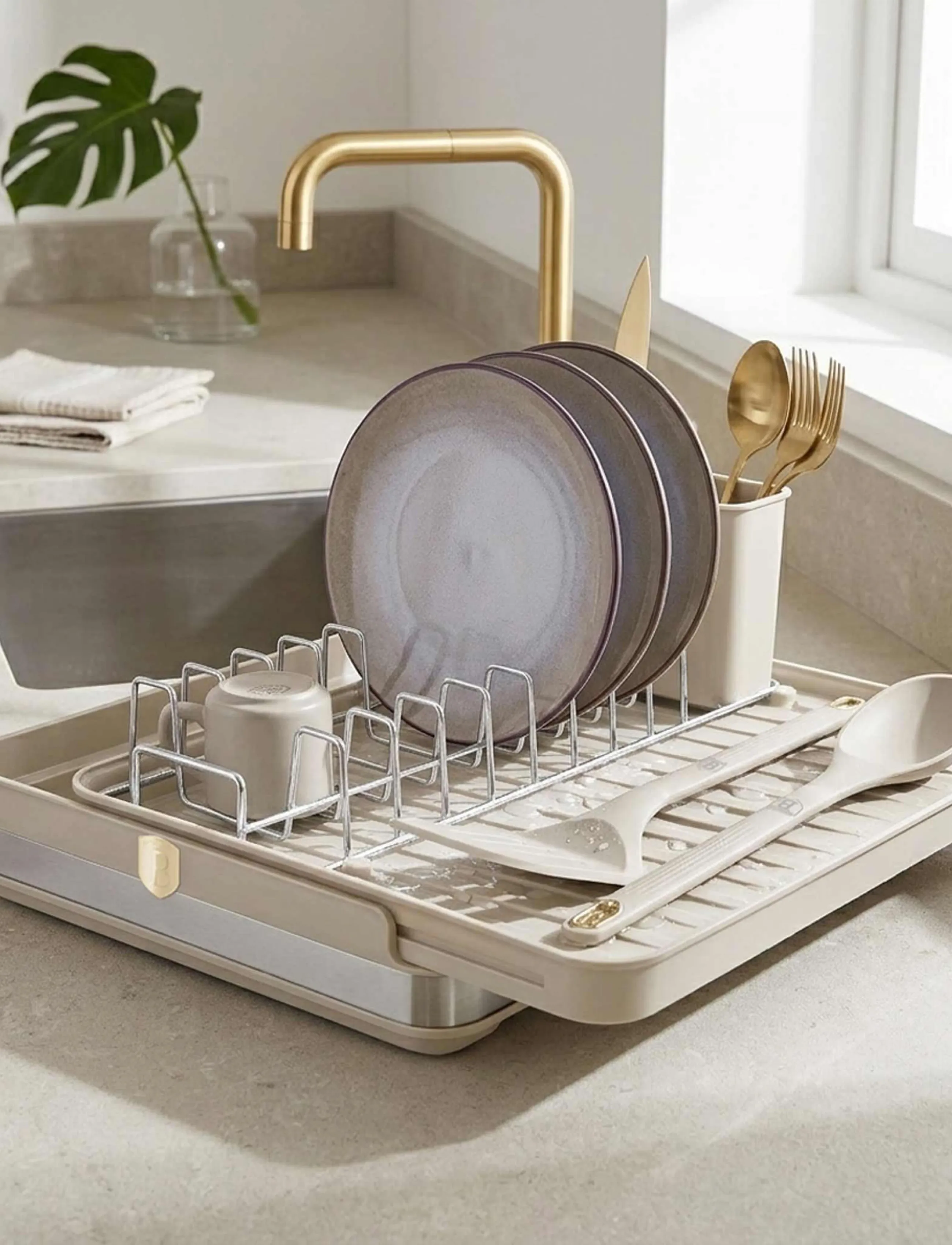 Berlingerhaus Adjustable Dish Rack, Cream, 36.6X29.8X13 cm, Dishes, Creme - Homeware