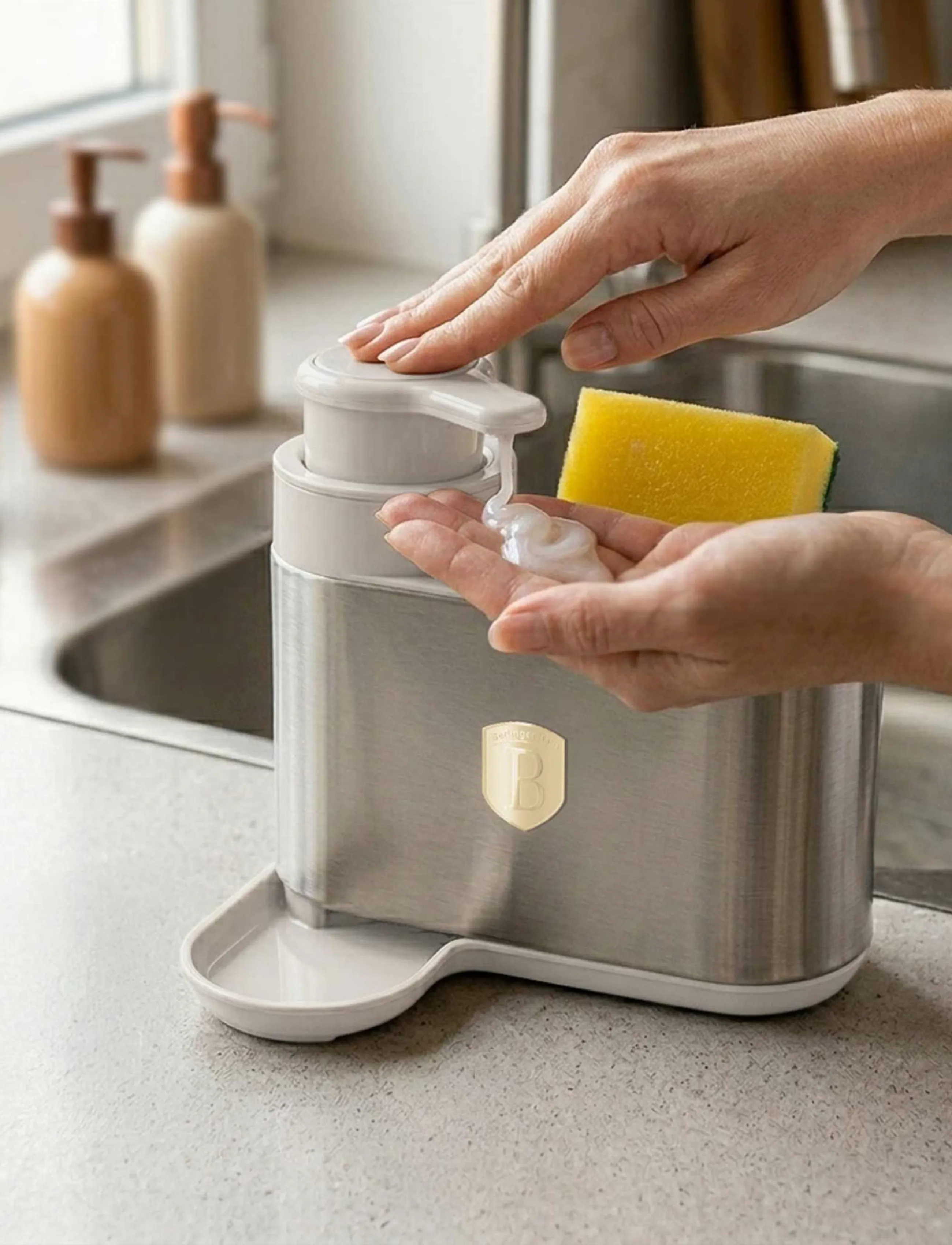 Berlingerhaus Soap Dispenser, Matt Cream, 15.8X12.7X17.8 cm, Bathroom Interior, Creme - Pumps & Cups, Homeware