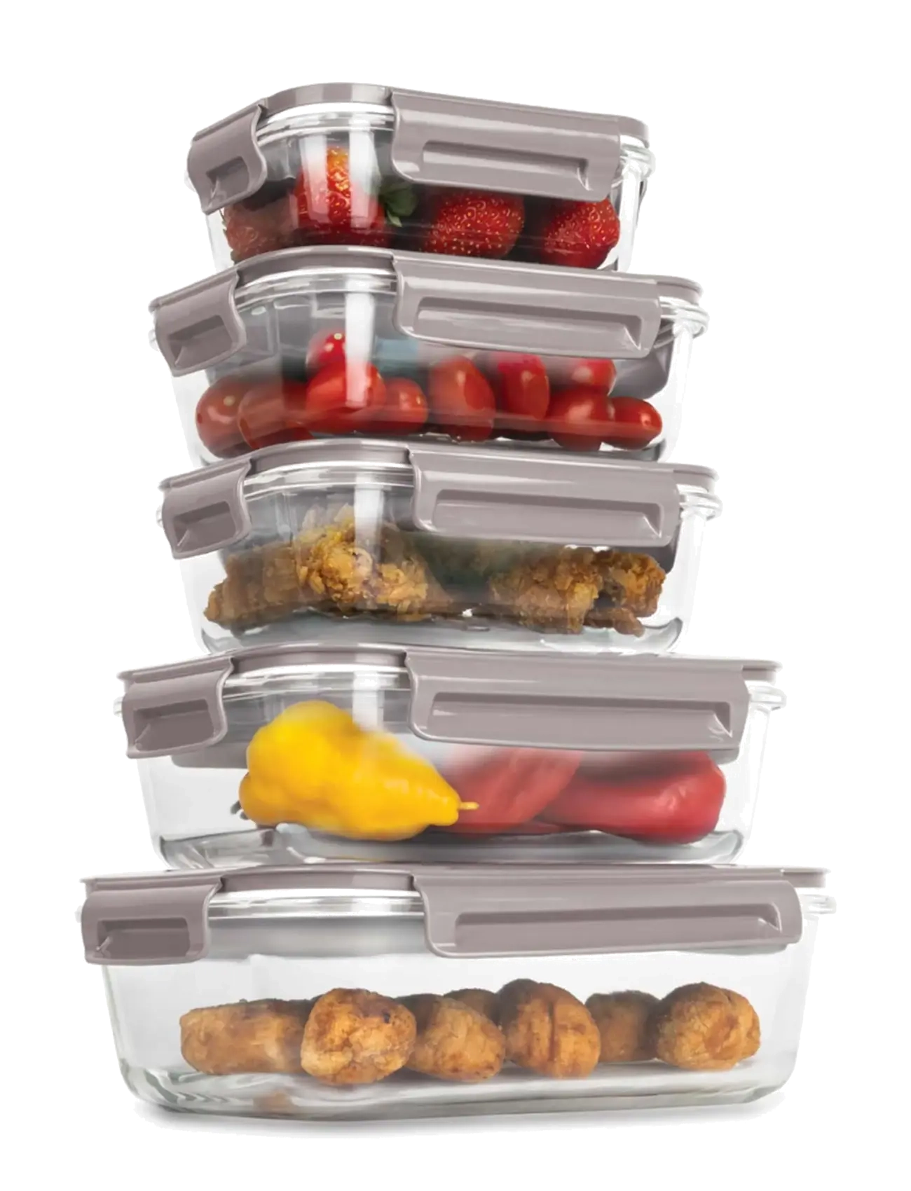 Berlingerhaus 5 Pcs Glass Food Container Set, Taupe, 370ml|640ml|1040ml|1520ml, Grey, Køkkenopbevaring > Kasser Og Beholdere, Unisex