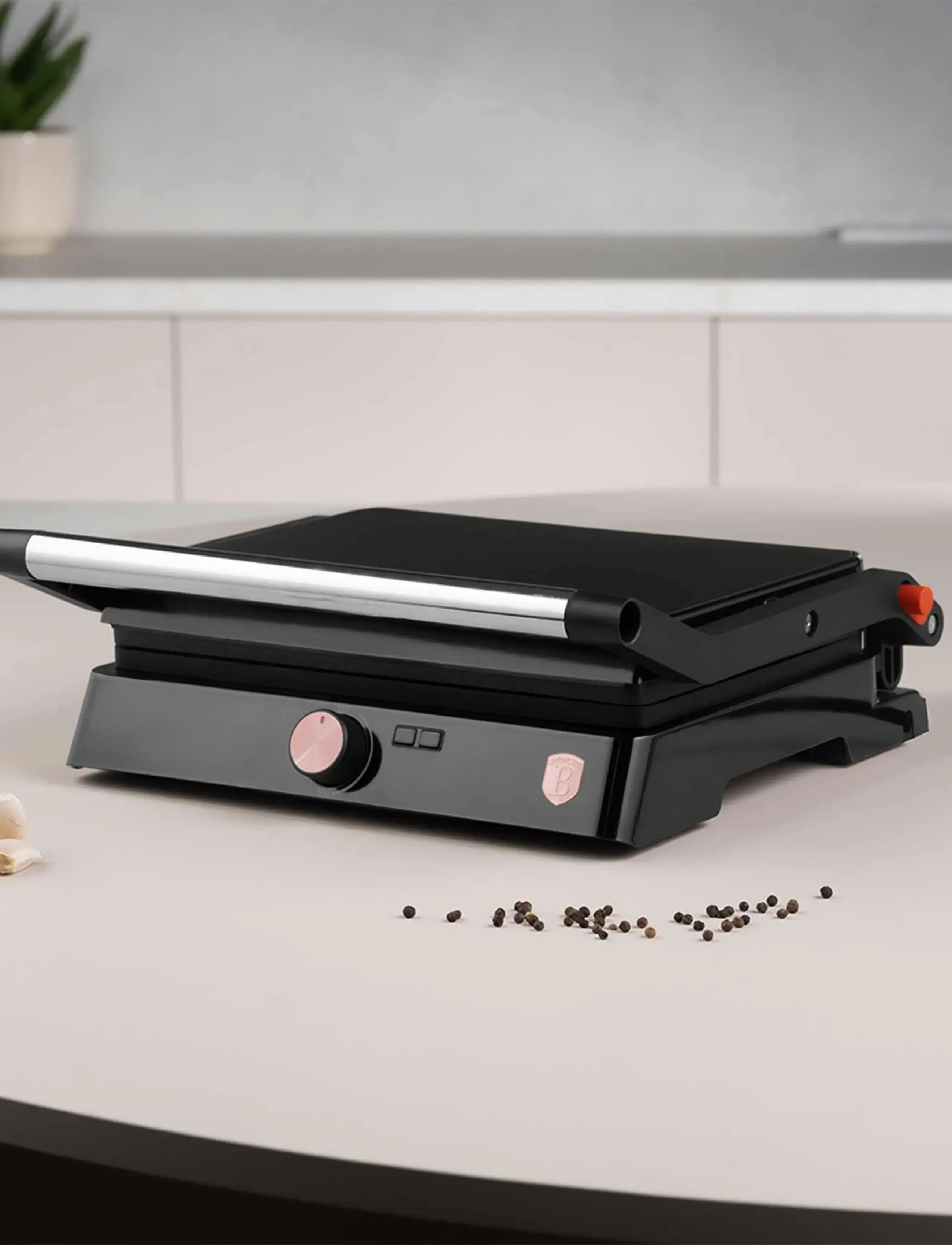 Berlingerhaus Electric Grill With Oil Drip Pan, Black- Rose Gold, 29X23 cm, Kitchen Appliances, Schwarz - Tabletop Grills, Homeware