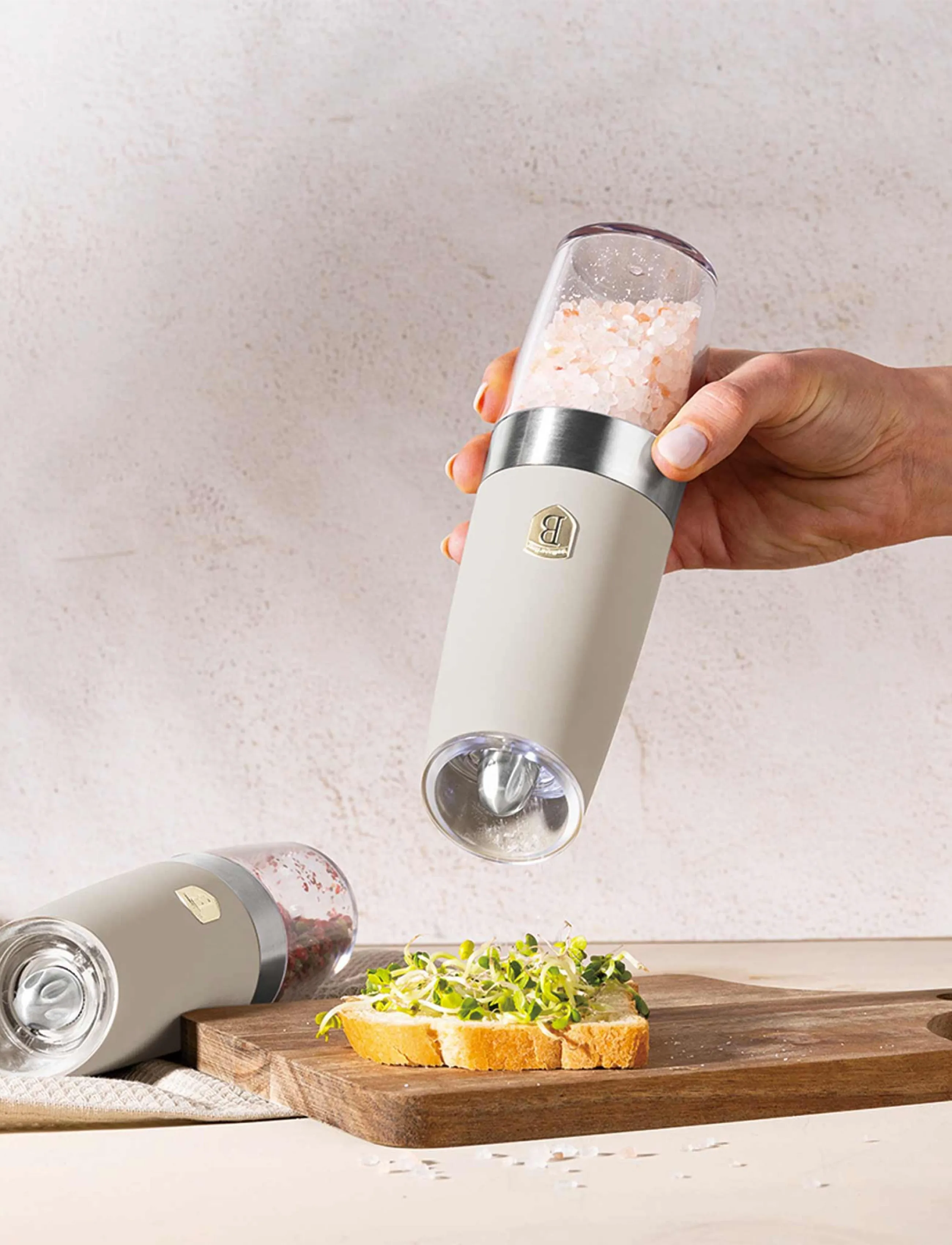Berlingerhaus Gravity Pepper And Salt Mill, 2 Pcs Set, Matt Cream, One Size, Grinders, Creme - Spice Homeware