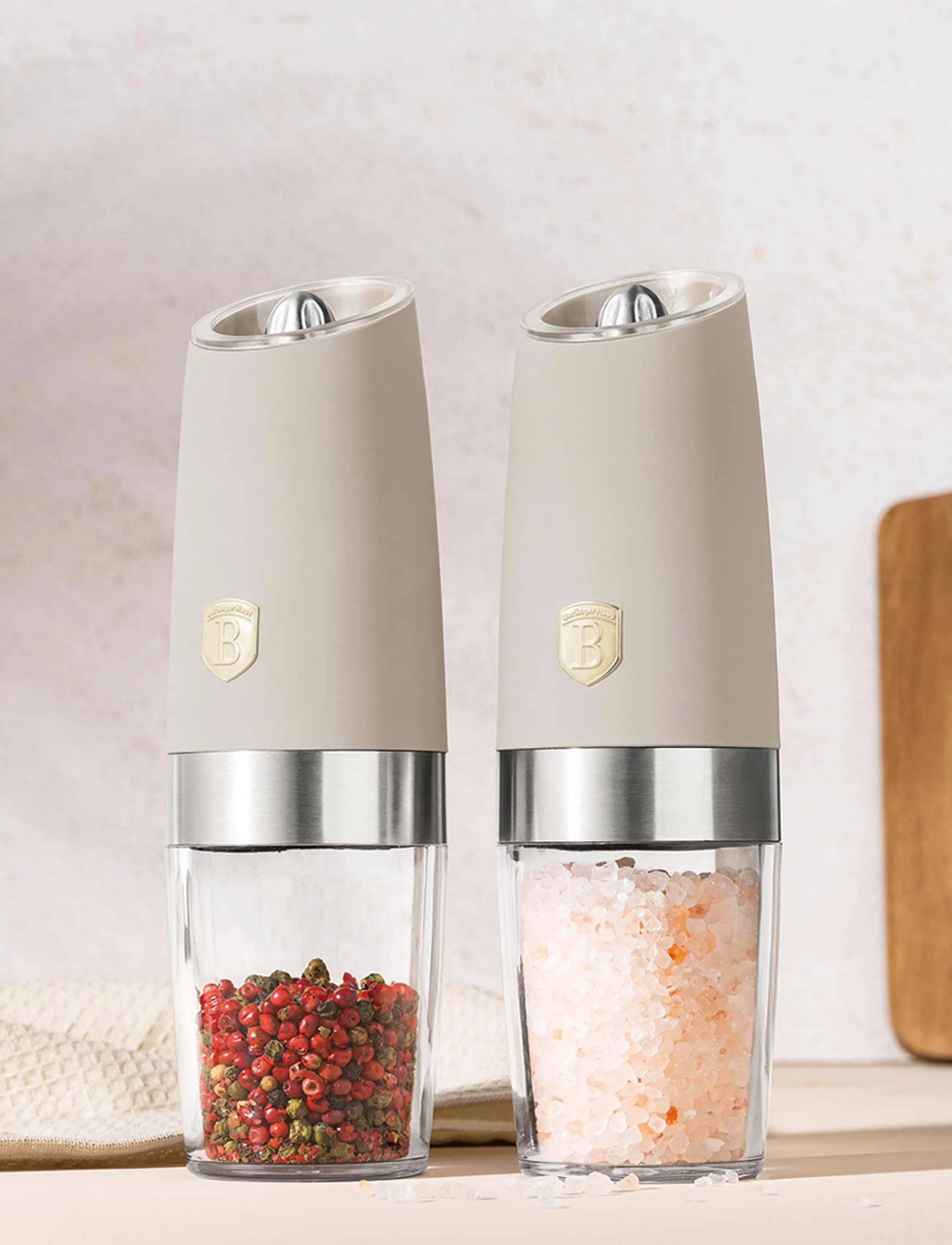 Berlingerhaus - Gravity pepper and salt mill, 2 pcs set, matt cream - soola- ja pipraveskid - matt cream - 2