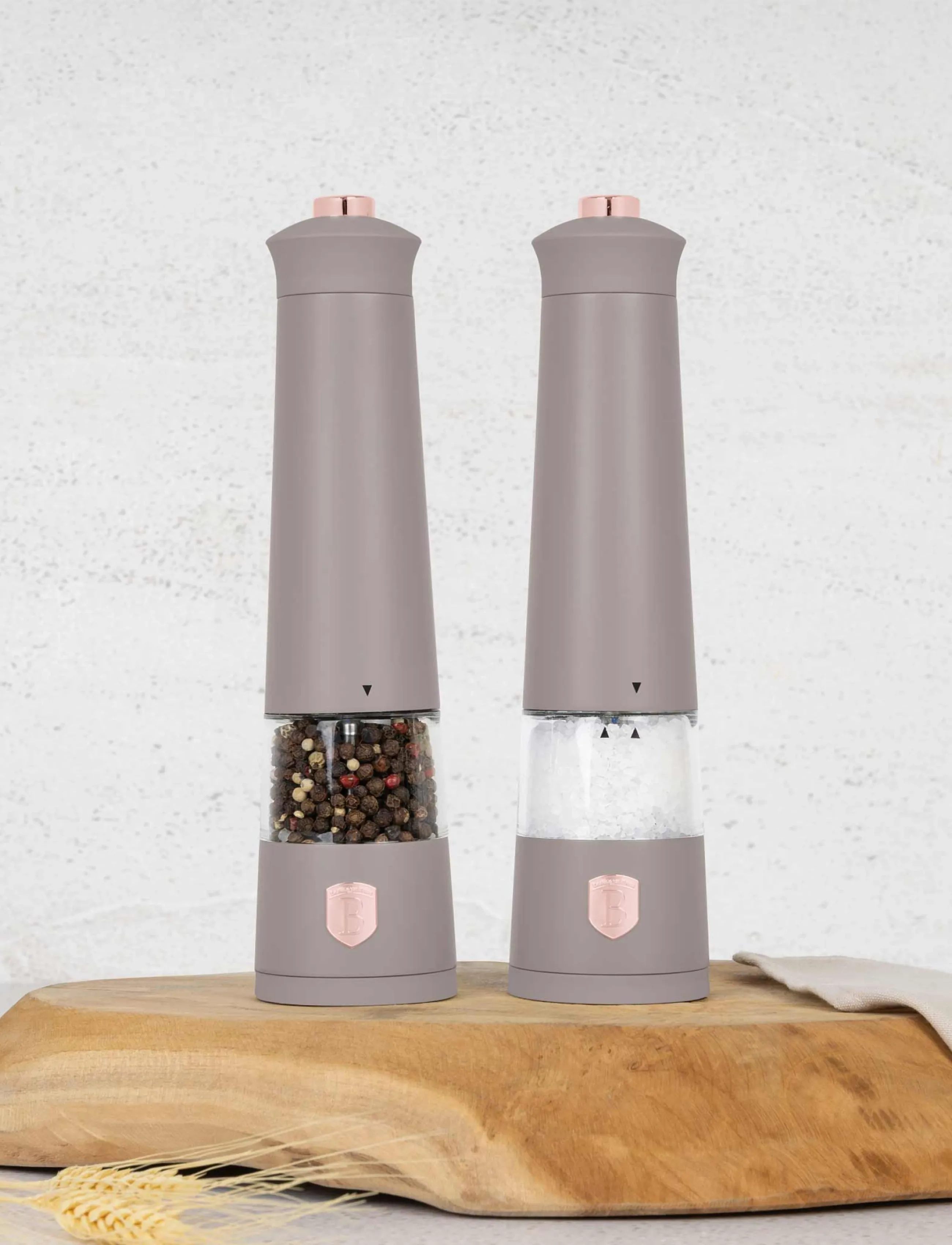 Berlingerhaus Electric Pepper And Salt Mill, 2 Pcs Set, Matt Taupe, One Size, Grinders, Beige - Spice Homeware