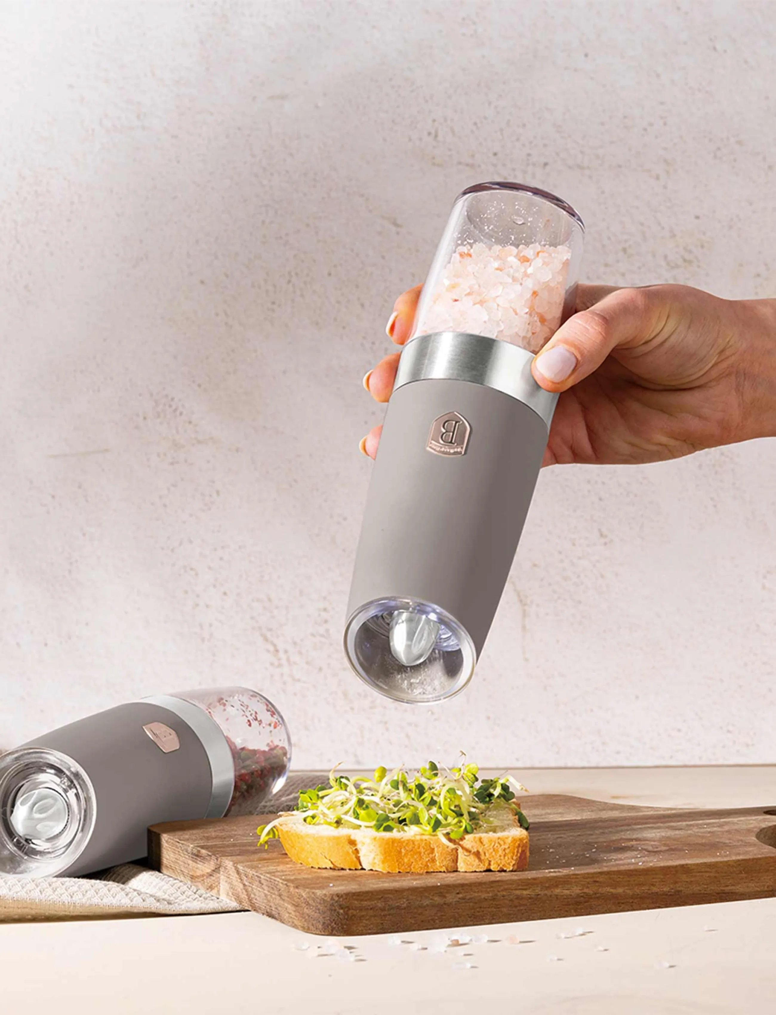 Berlingerhaus Gravity Pepper And Salt Mill, 2 Pcs Set, Matt Taupe, One Size, Grinders, Grau - Spice Homeware