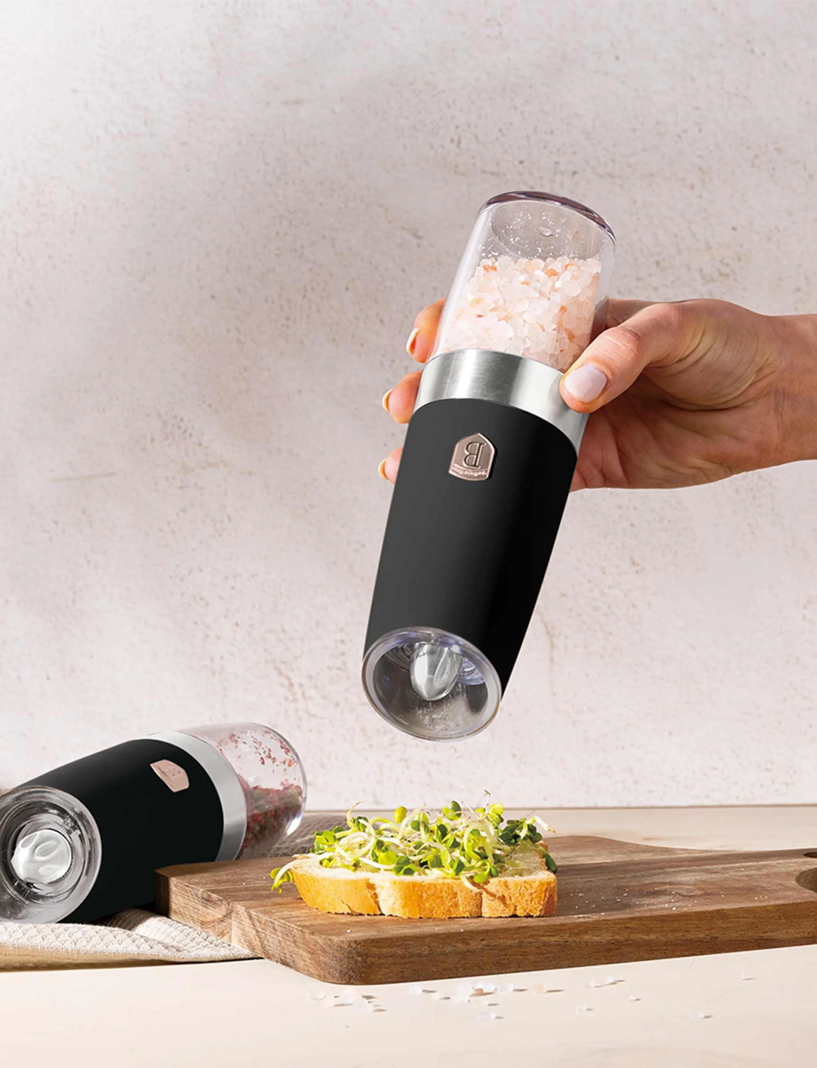 Berlingerhaus Gravity Pepper And Salt Mill, 2 Pcs Set, Black- Rose Gold, One Size, Grinders, Schwarz - Spice Homeware