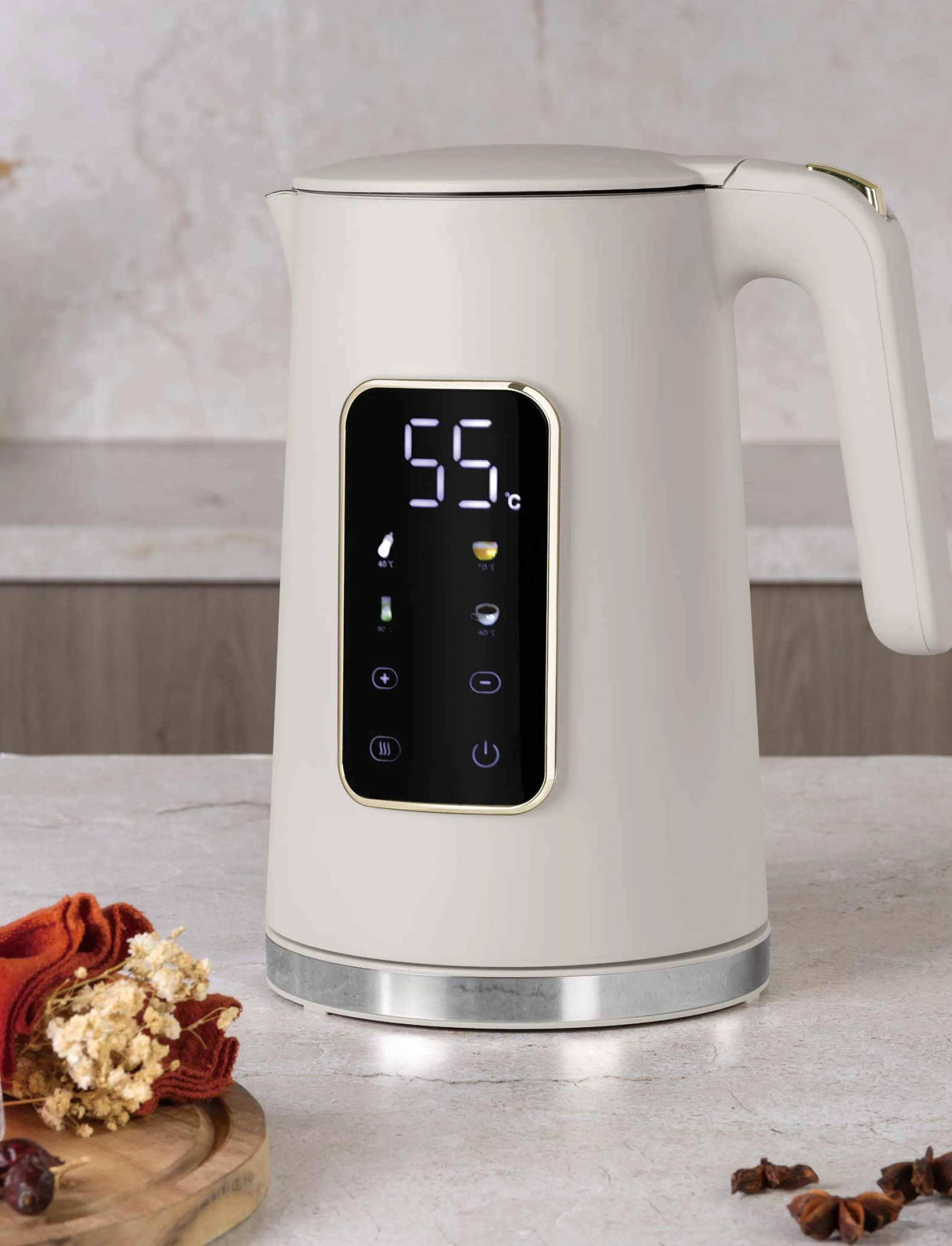 Berlingerhaus Digital Electric Kettle, Matt Cream, 1.7 L, Kitchen Appliances, Creme - Kettles & Water Boilers, Homeware