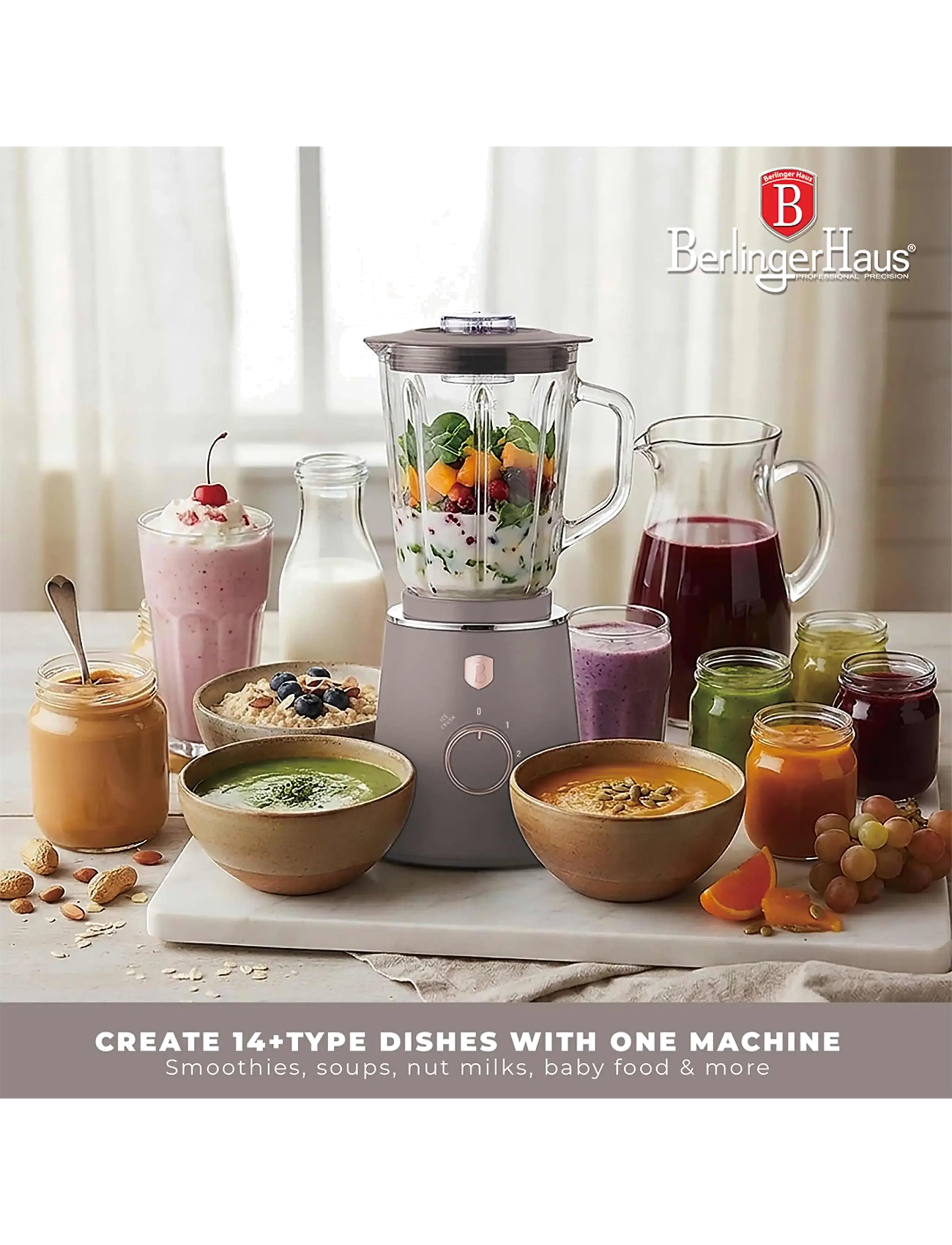Berlingerhaus - Table blender with 1,5 L GLASS jar, 1000 W, matt taupe - mixers & blenders - taupe collection - 4
