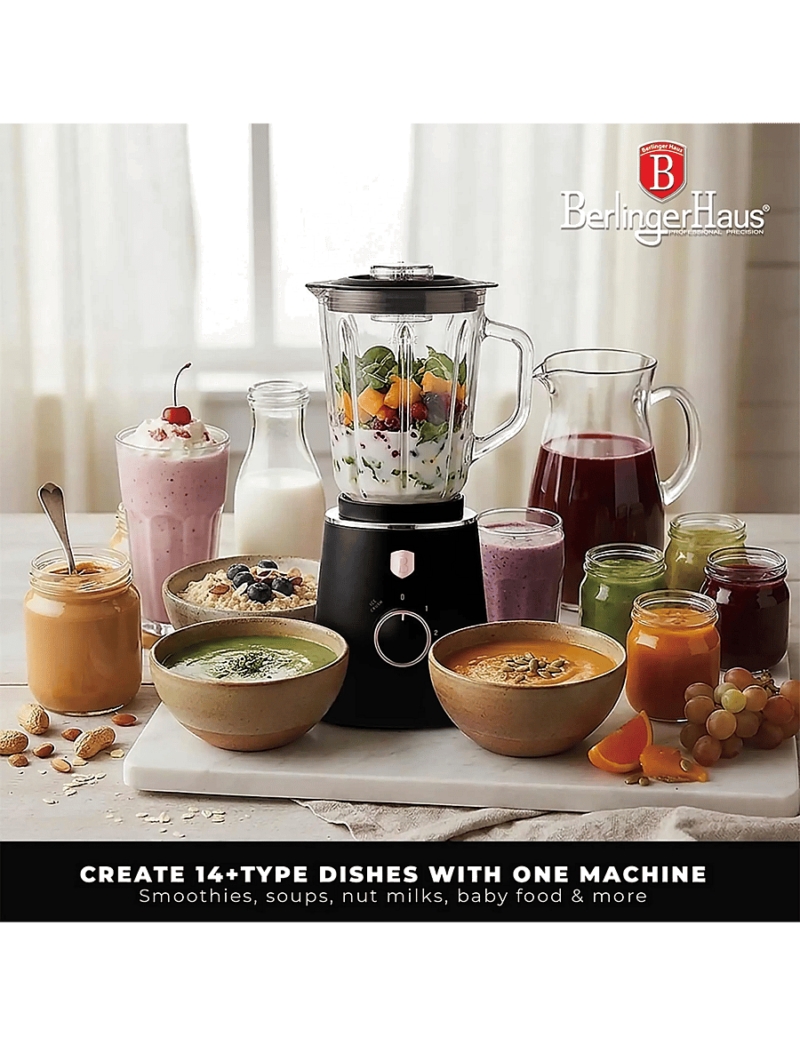 Berlingerhaus - Table blender with 1,5 L GLASS jar, 1000 W, black- rose gold - mixer - black rose collection - 1