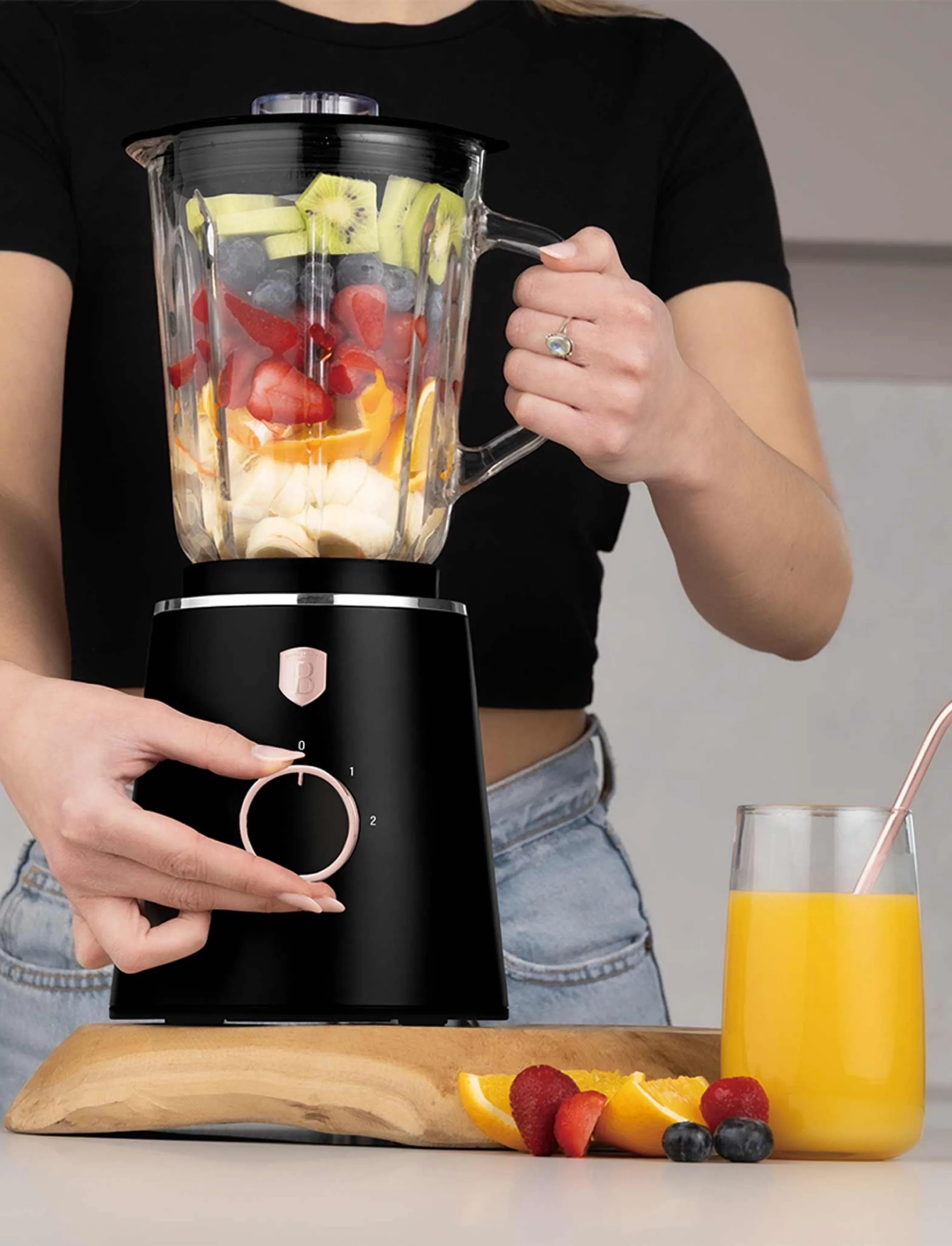 Berlingerhaus Table Blender With 1,5 L Glass Jar, 1000 W, Black- Rose Gold, 1.5 L, Kitchen Appliances, Schwarz - Mixers & Blenders, Homeware