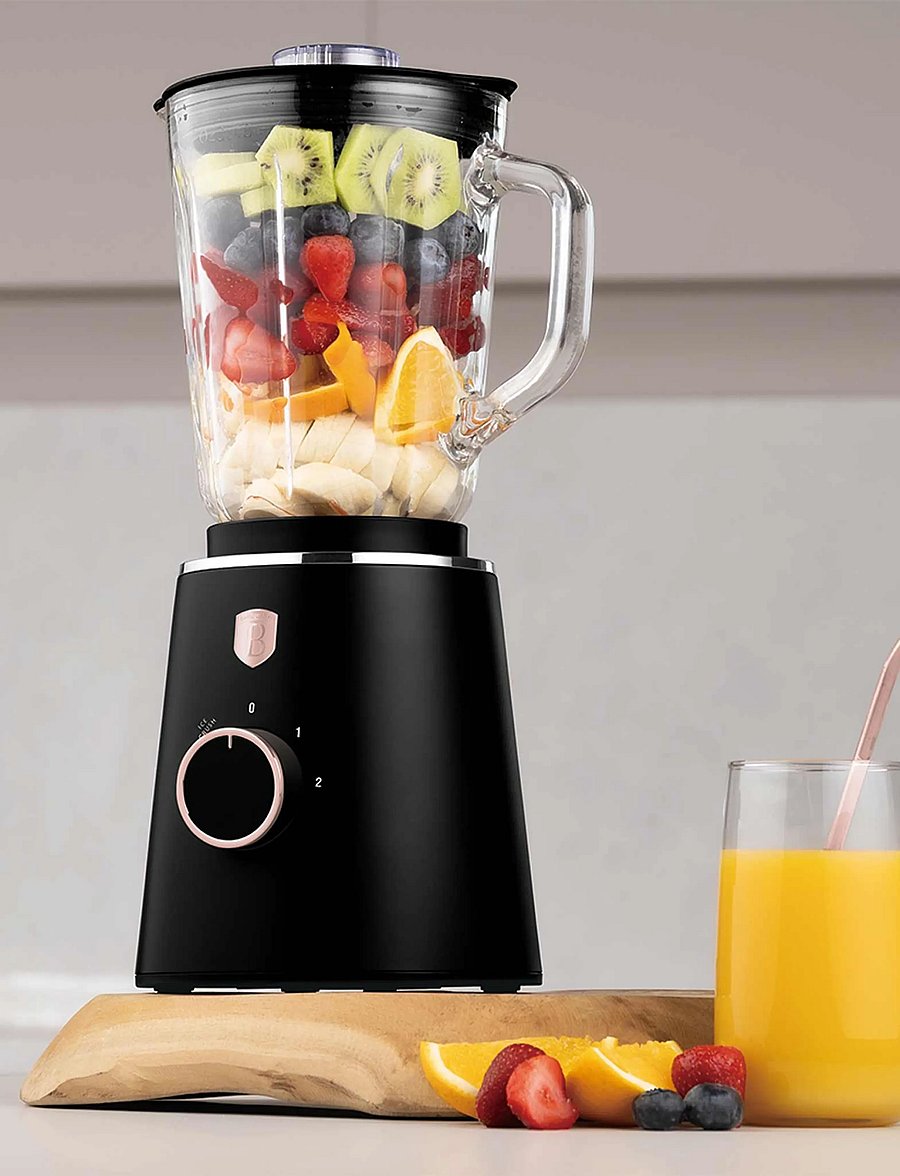 Berlingerhaus - Table blender with 1,5 L GLASS jar, 1000 W, black- rose gold - mixer - black rose collection - 5