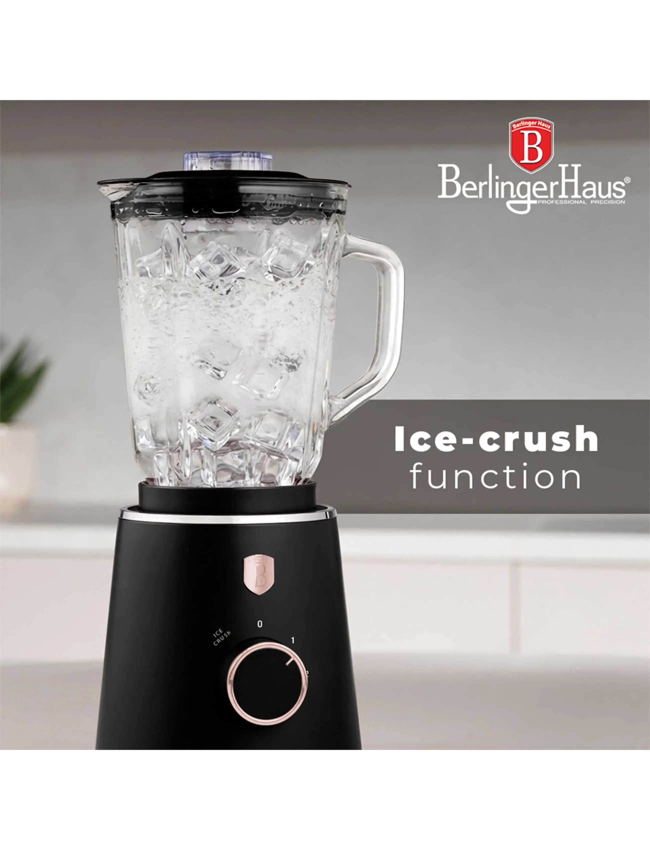 Berlingerhaus - Table blender with 1,5 L GLASS jar, 1000 W, black- rose gold - mixers & blenders - black rose collection - 3