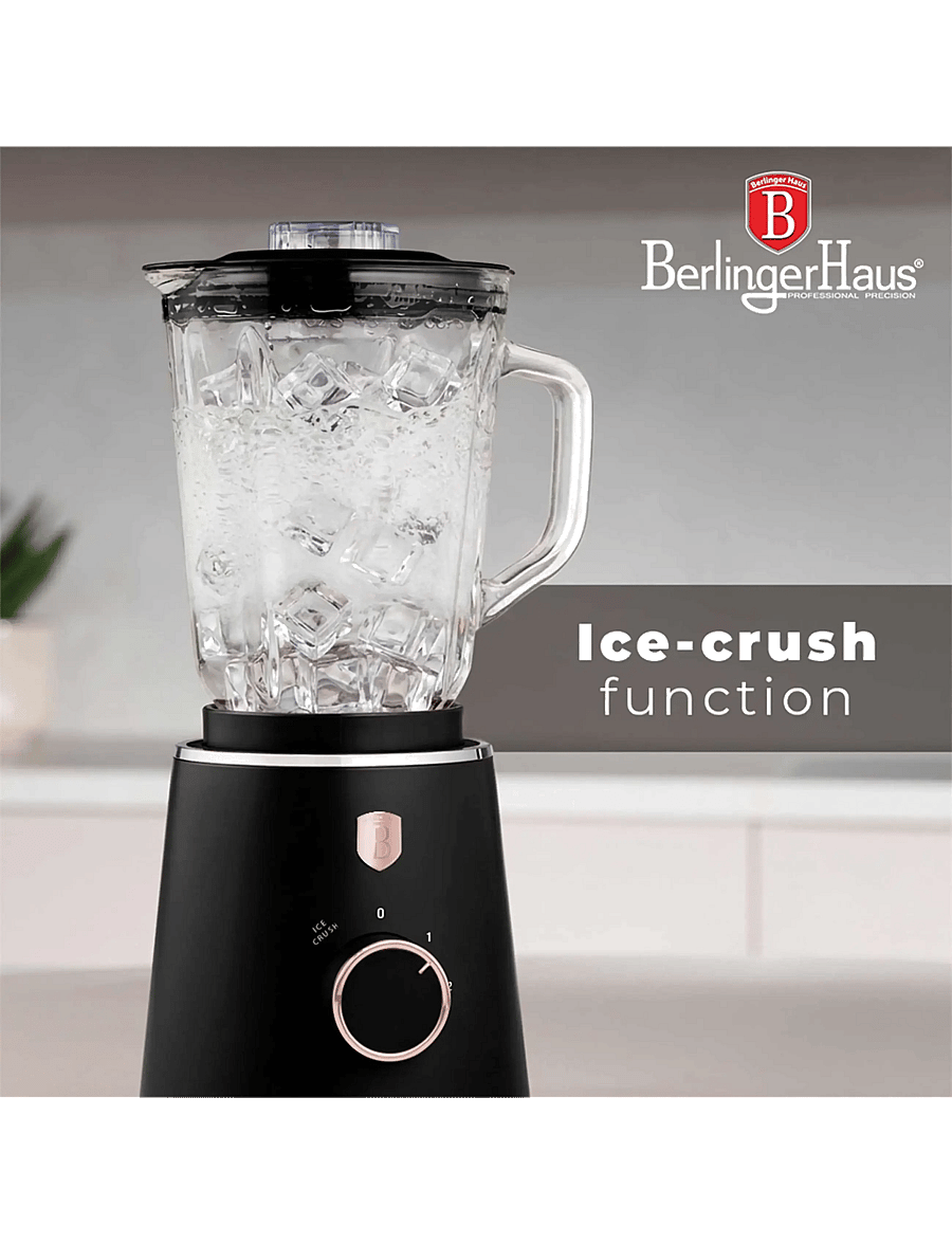 Berlingerhaus - Table blender with 1,5 L GLASS jar, 1000 W, black- rose gold - mixer - black rose collection - 2