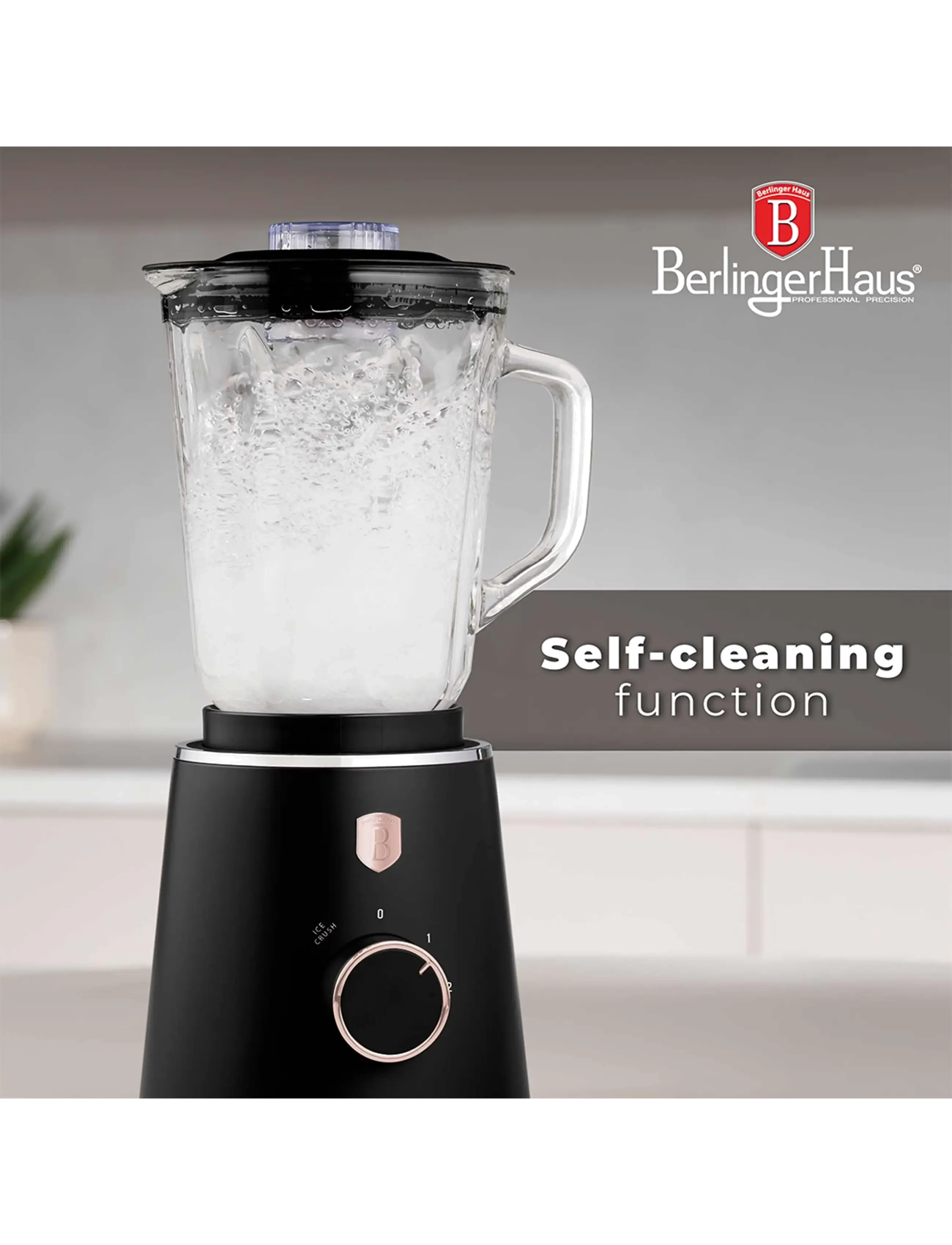 Berlingerhaus - Table blender with 1,5 L GLASS jar, 1000 W, black- rose gold - mixers & blenders - black rose collection - 4