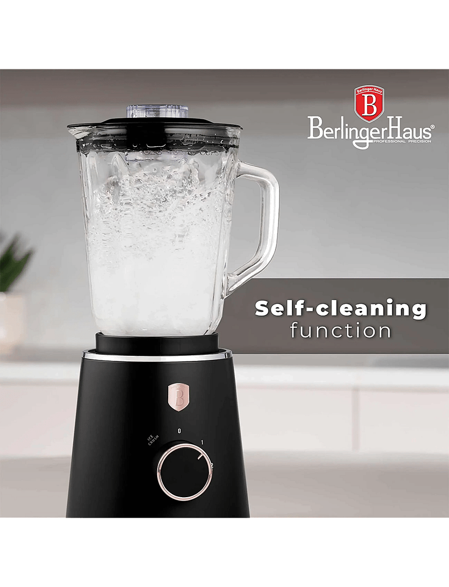 Berlingerhaus - Table blender with 1,5 L GLASS jar, 1000 W, black- rose gold - mixer - black rose collection - 3