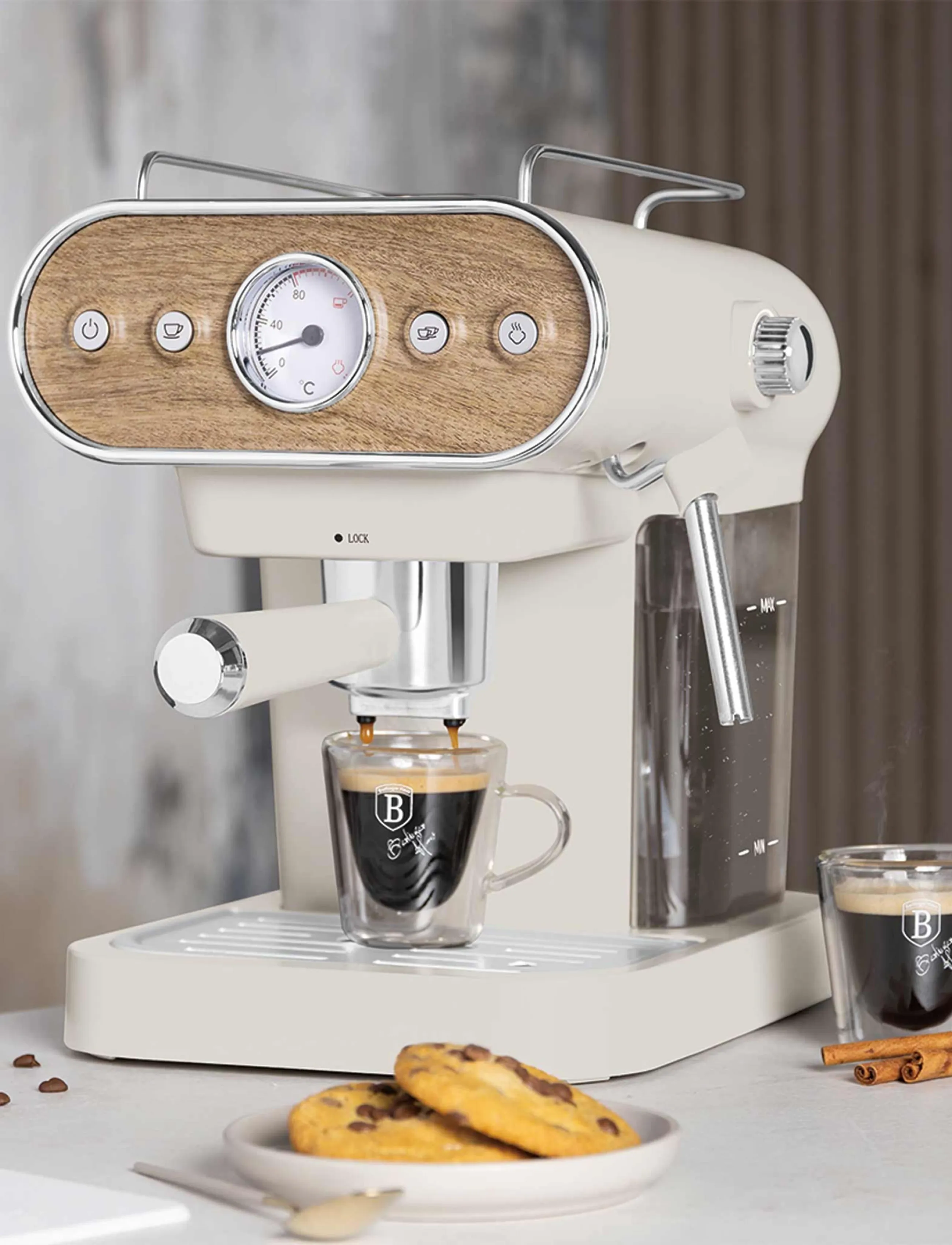 Berlingerhaus Espresso Coffee Maker, 3 In 1, Matt Cream, 23X26.5X30.5 cm, Makers, Creme - Machines, Homeware