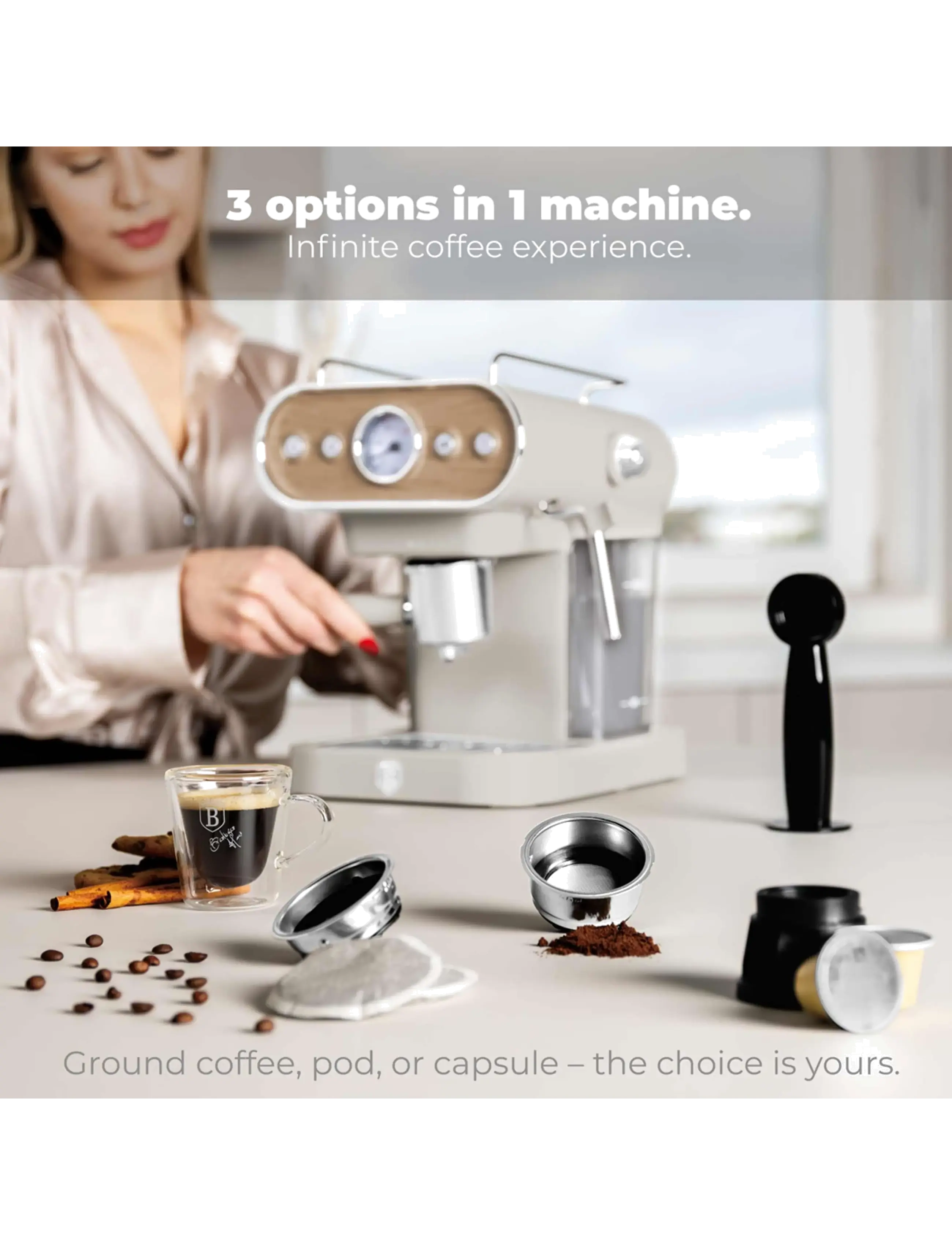 Berlingerhaus - Espresso coffee maker, 3 in 1, matt cream - espressomaskiner - sahara nordic collection - 4