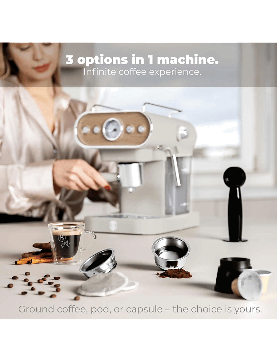 Berlingerhaus - Espresso coffee maker, 3 in 1, matt cream - espresso- & kaffeemaschinen - sahara nordic collection - 3