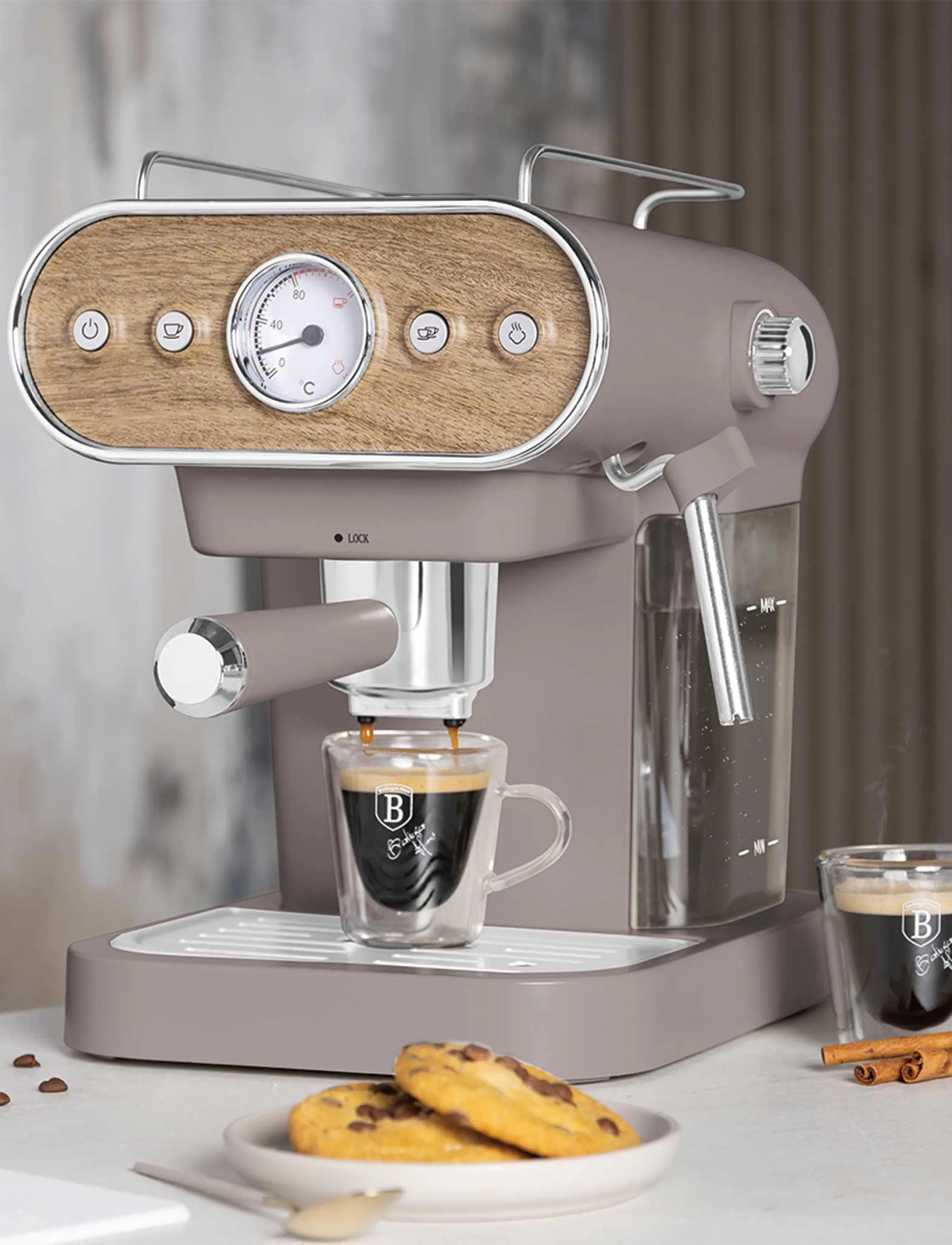 Berlingerhaus Espresso Coffee Maker, 3 In 1, Matt Taupe, 23X26.5X30.5 cm, Makers, Beige - Machines, Homeware