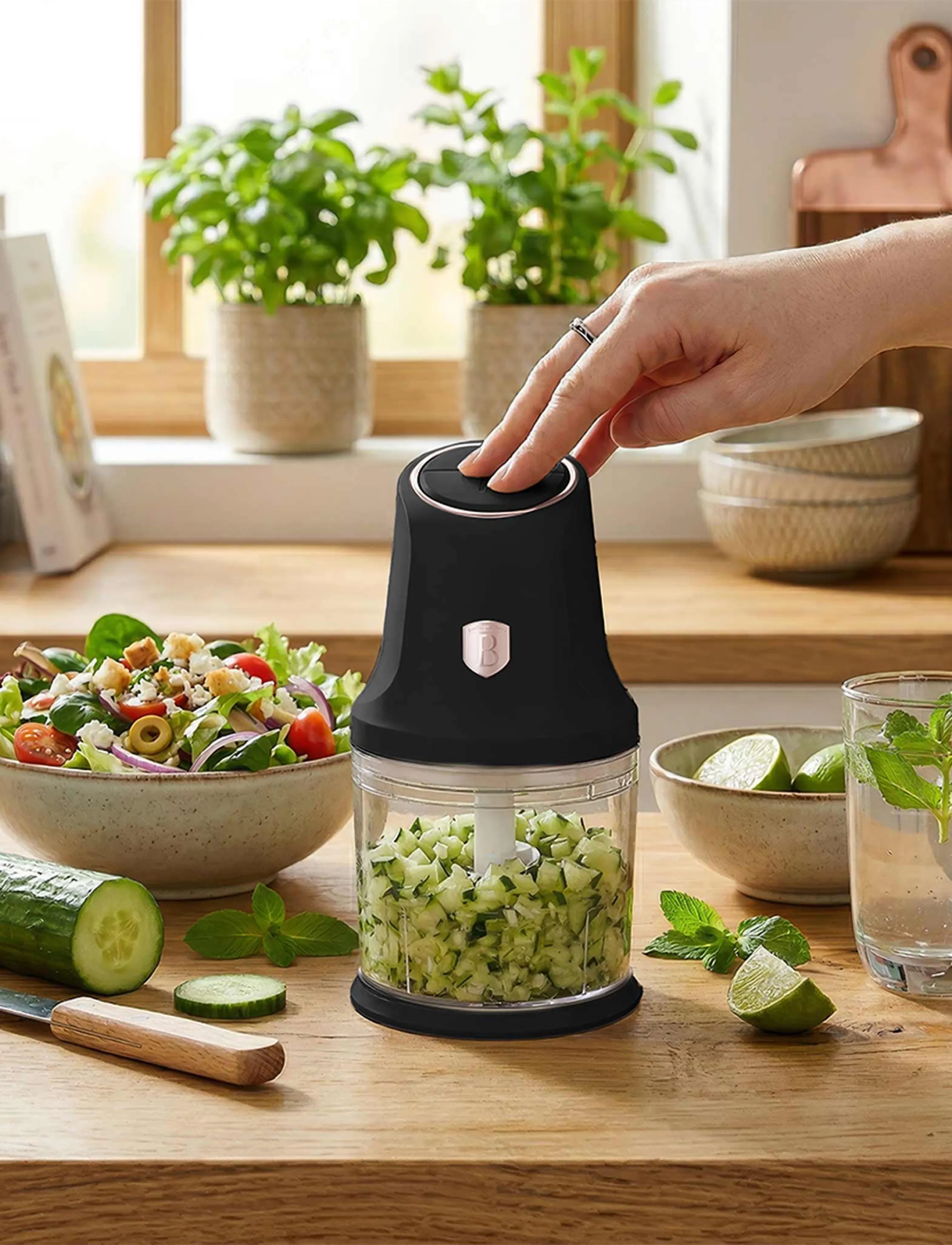 Berlingerhaus Chopper, 2 In 1, Black- Rose Gold, 1L|0.5L, Black, Køkkenmaskiner > Foodprocessorer, Unisex