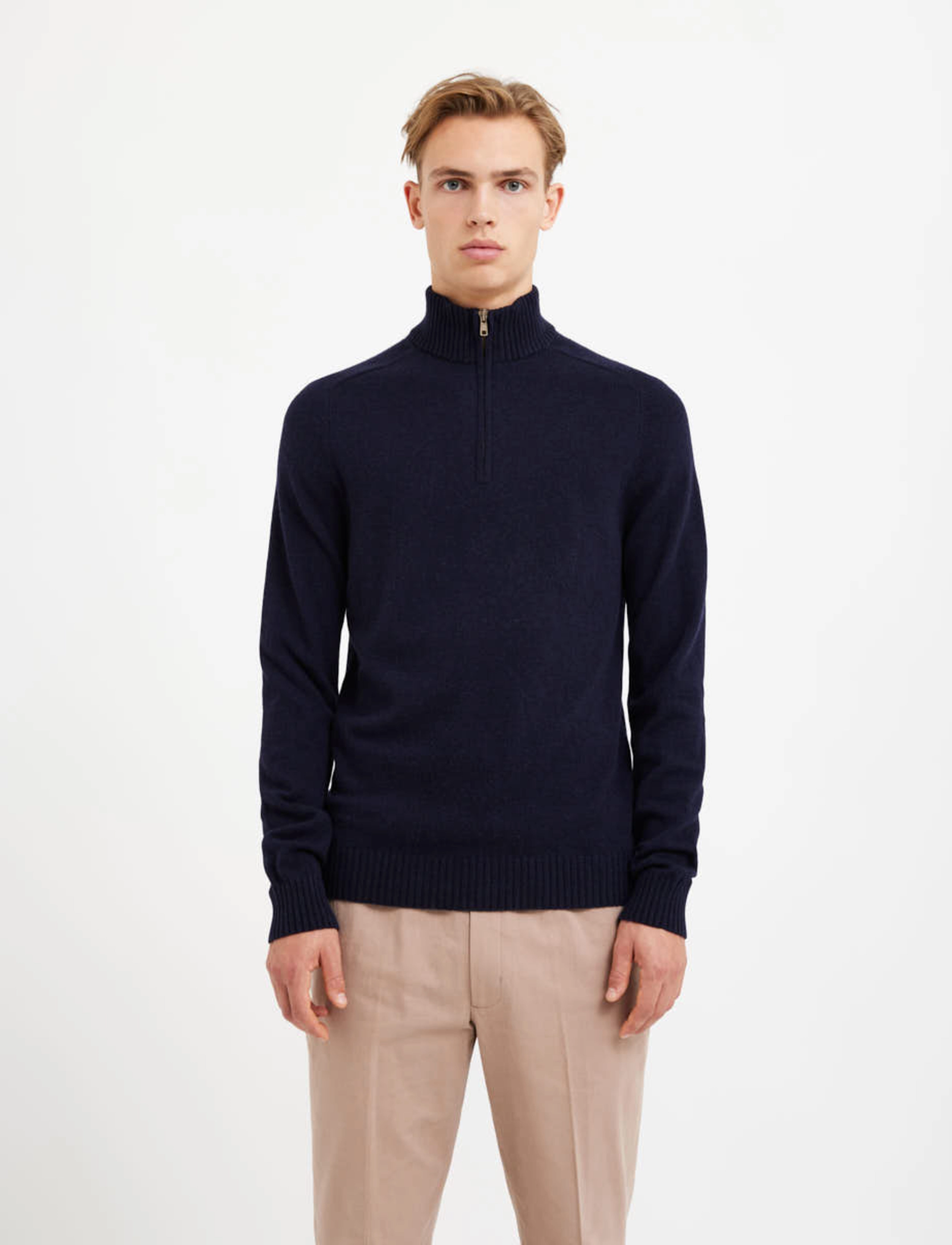 Bertoni - Vilhjalmer high neck zip knit - 740 dress blue - 2
