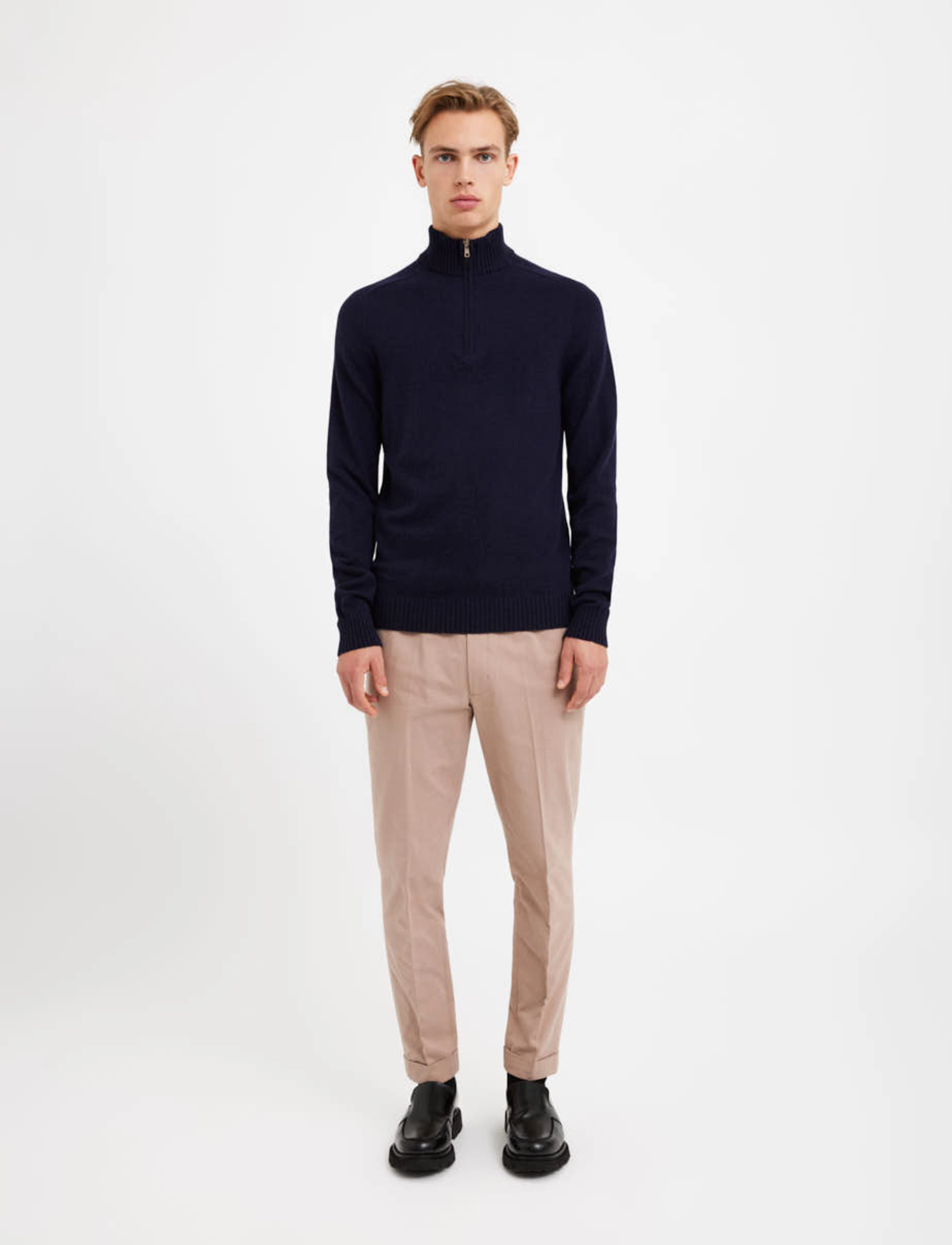 Bertoni - Vilhjalmer high neck zip knit - 740 dress blue - 5