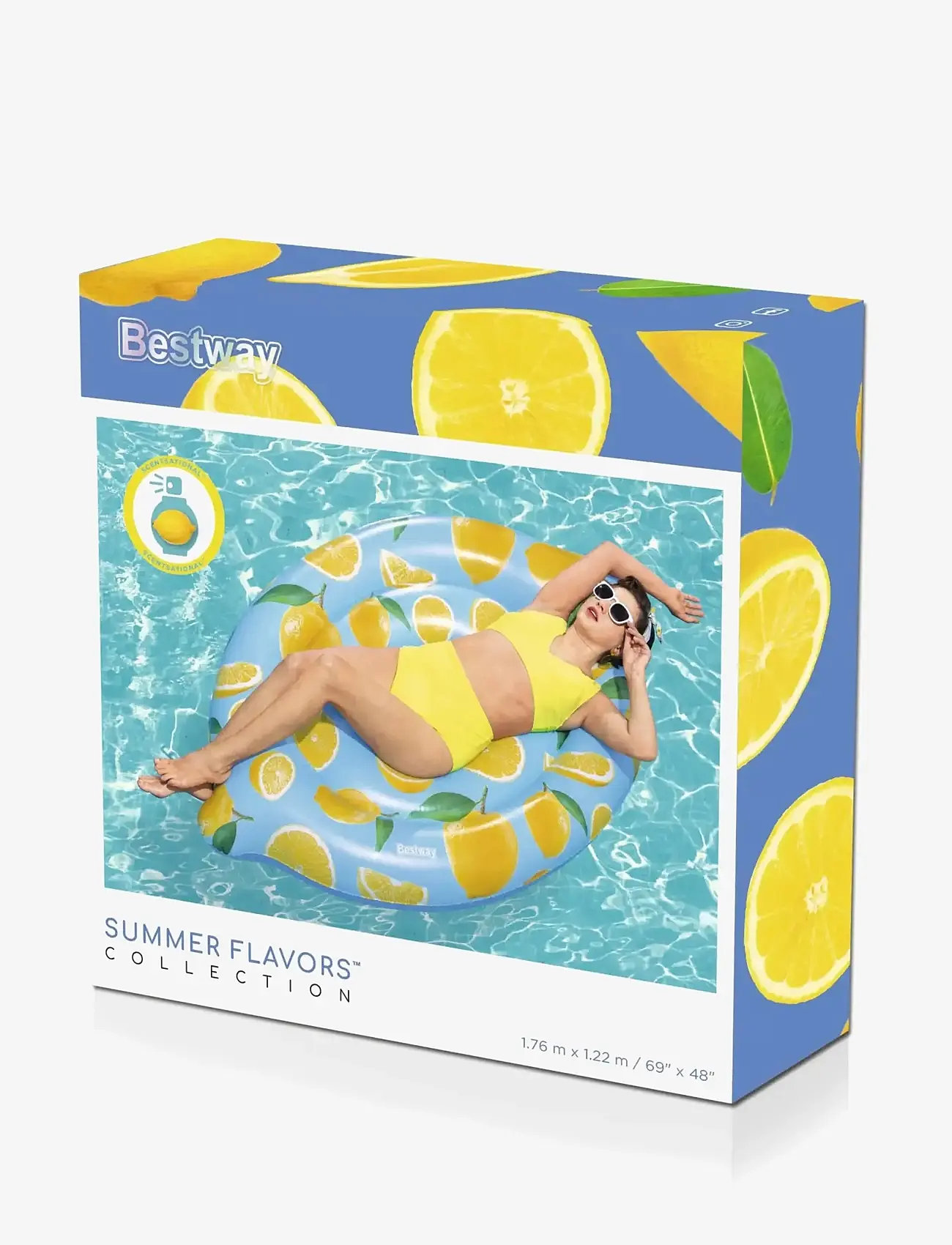 Bestway - 1.76M X 1.22M SCENTSATIONAL LEMON POOL FLOAT - baðhringir og baðdýnur - multi coloured - 2