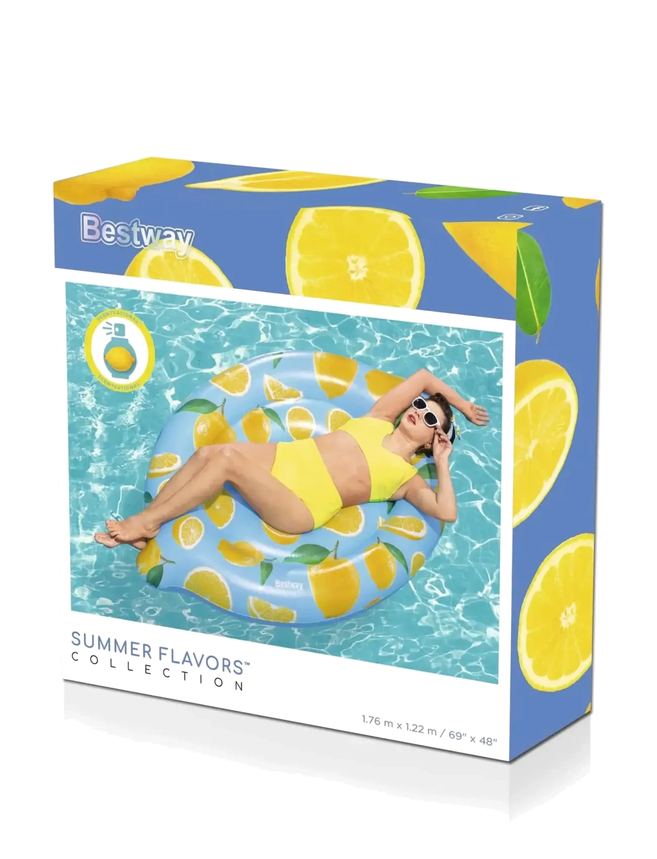 Bestway - 1.76M X 1.22M SCENTSATIONAL LEMON POOL FLOAT - baderinge og bademadrasser - multi coloured - 2