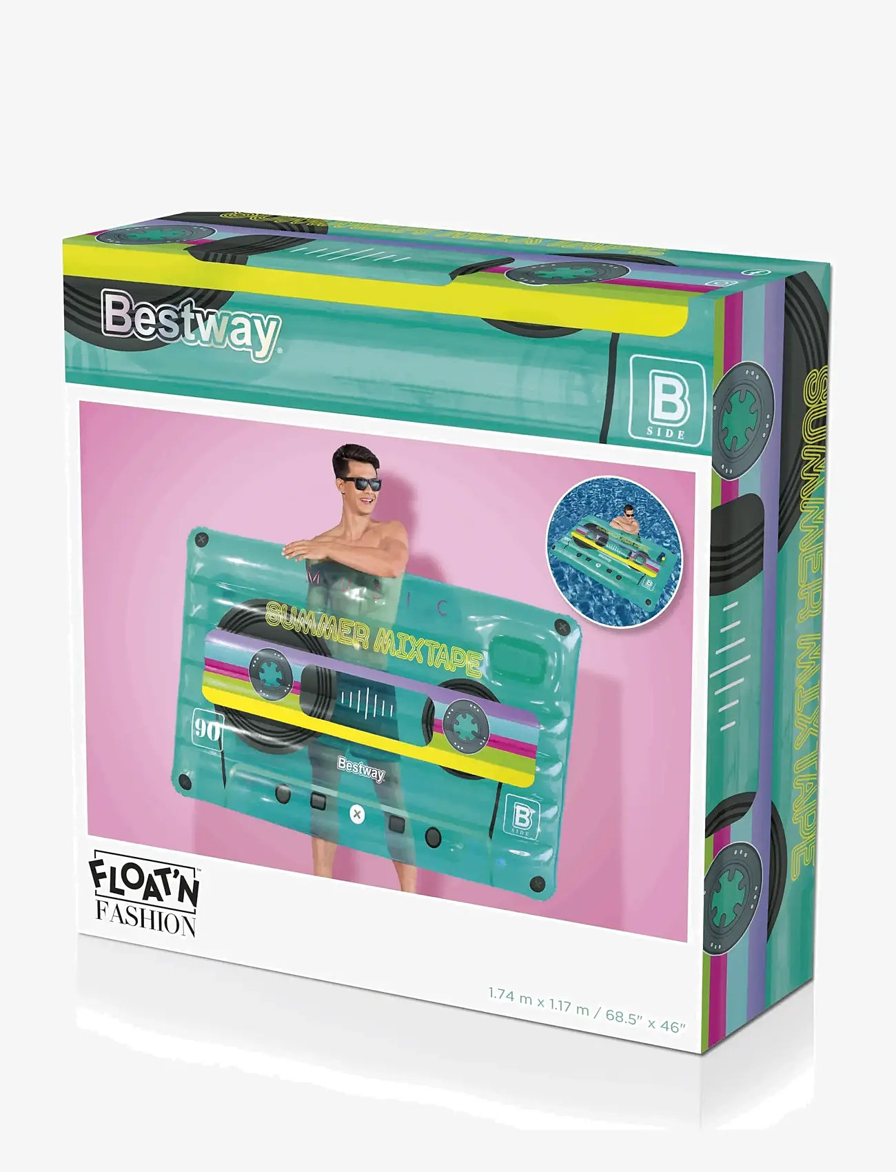 Bestway - BESTWAY 1.74M X 1.17M RETRO BEATS POOL FLOAT - baðhringir og baðdýnur - multi coloured - 2