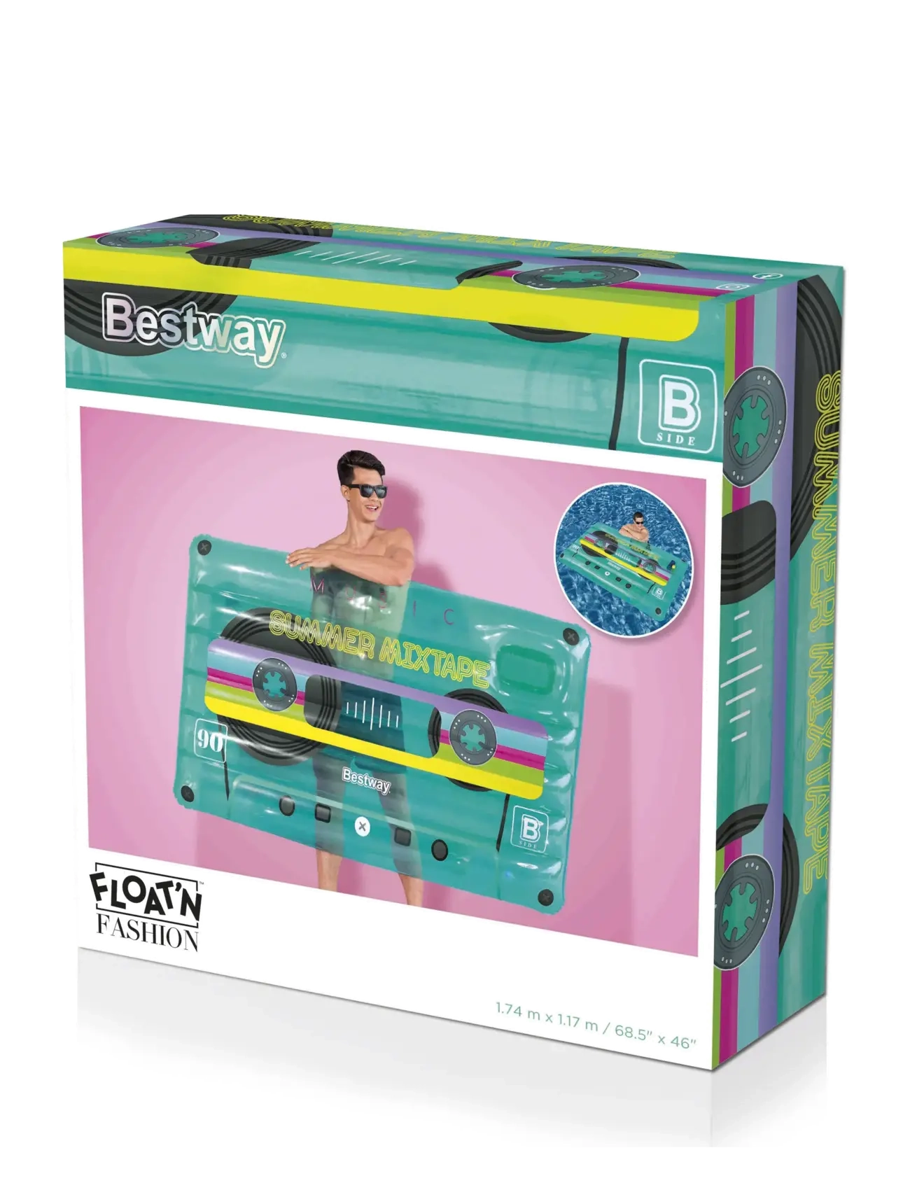 Bestway - BESTWAY 1.74M X 1.17M RETRO BEATS POOL FLOAT - baderinge og bademadrasser - multi coloured - 2